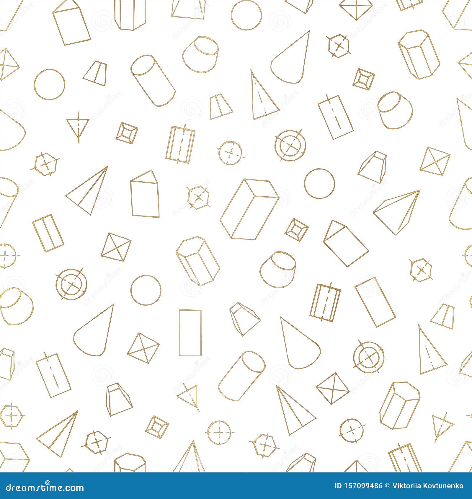 seamless pattern with golden hand drawn geometrical figures on white.  . eps10