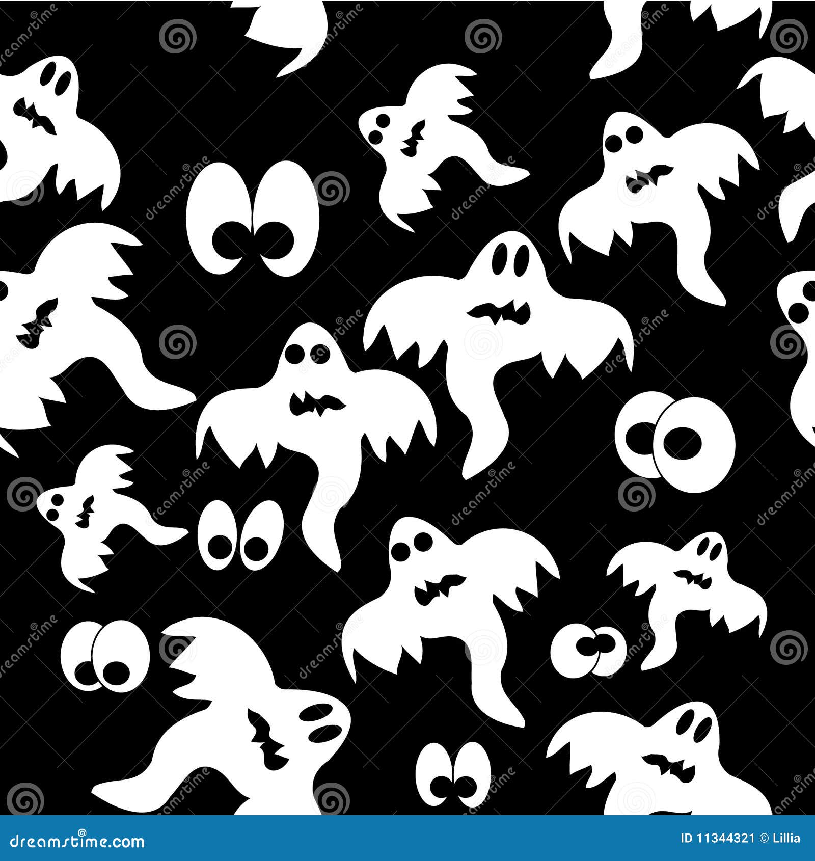 Seamless Pattern With Ghosts  On Black  Background Stock 