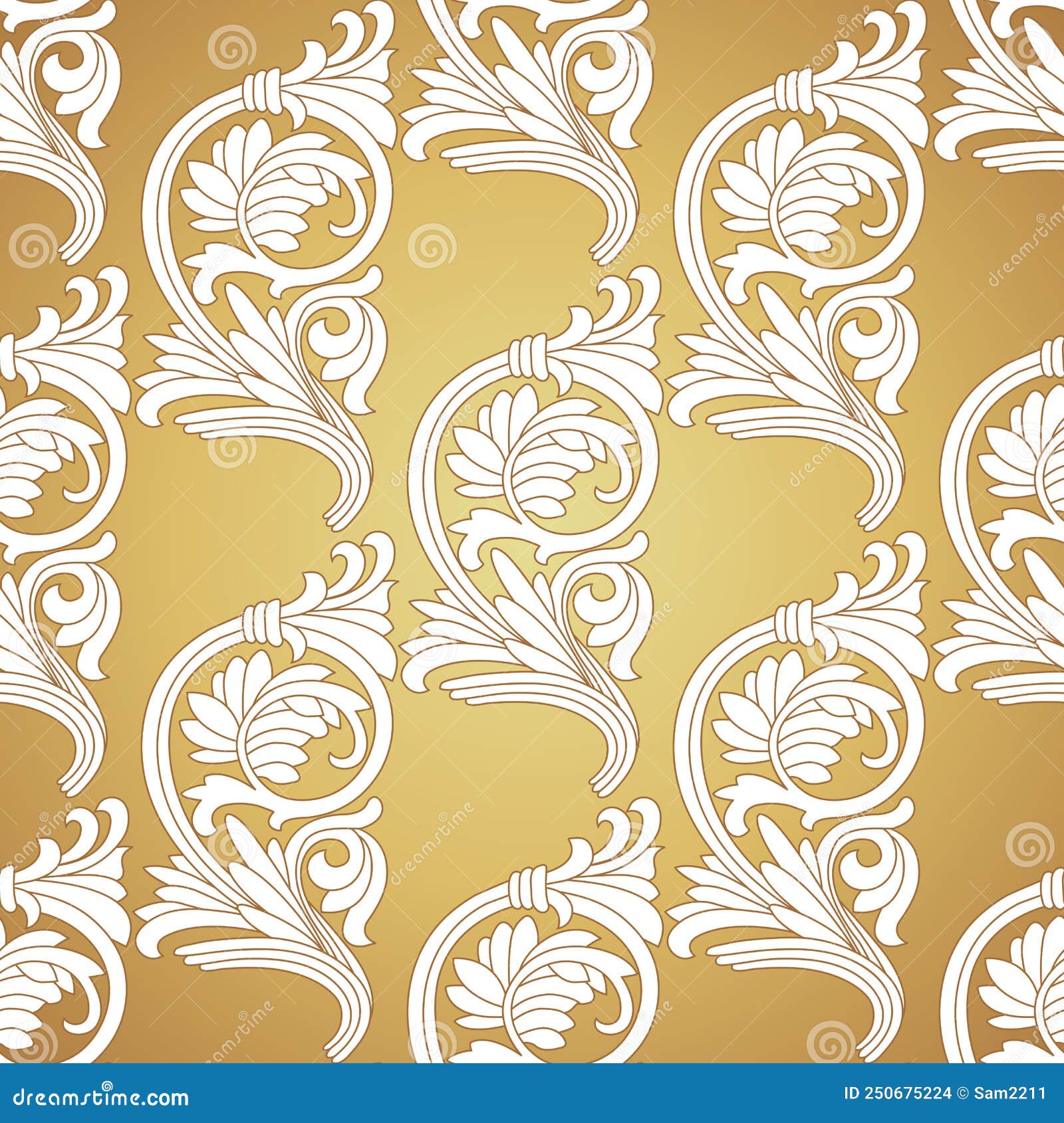Seamless Pattern Gold Damask Wallpaper. Stock Illustration