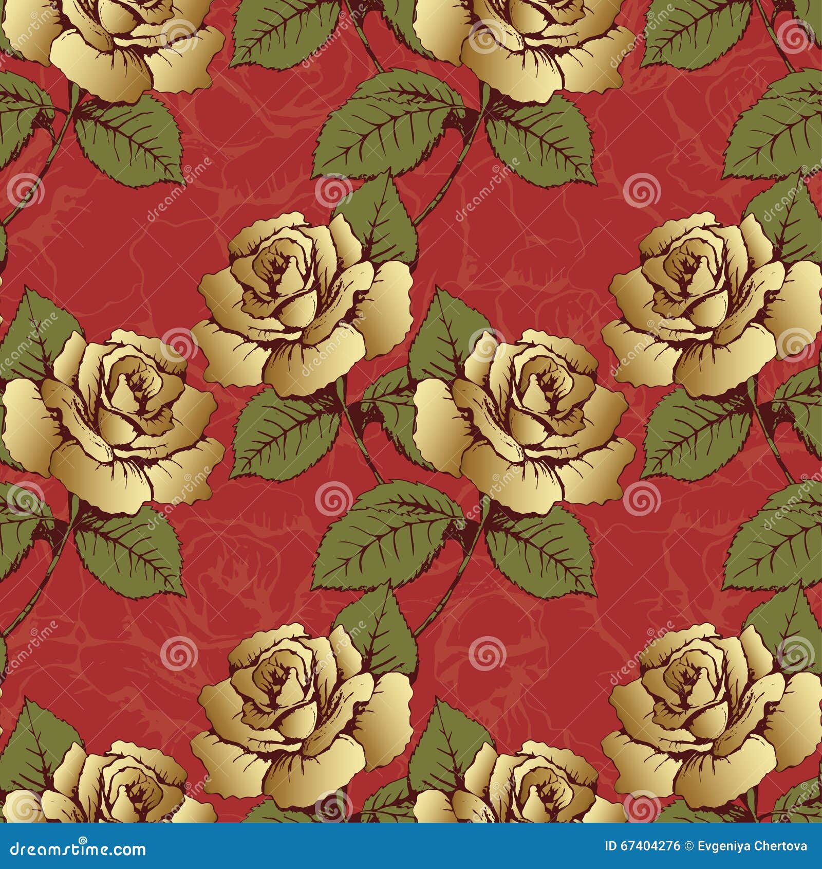 Seamless Pattern from Gold Flowers Roses. Woven Flowers, Buds, Leaves ...