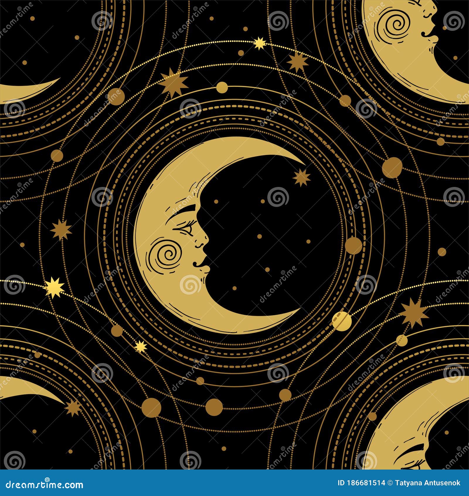 Download Seamless Pattern With A Golden Moon And A Crescent Moon ...
