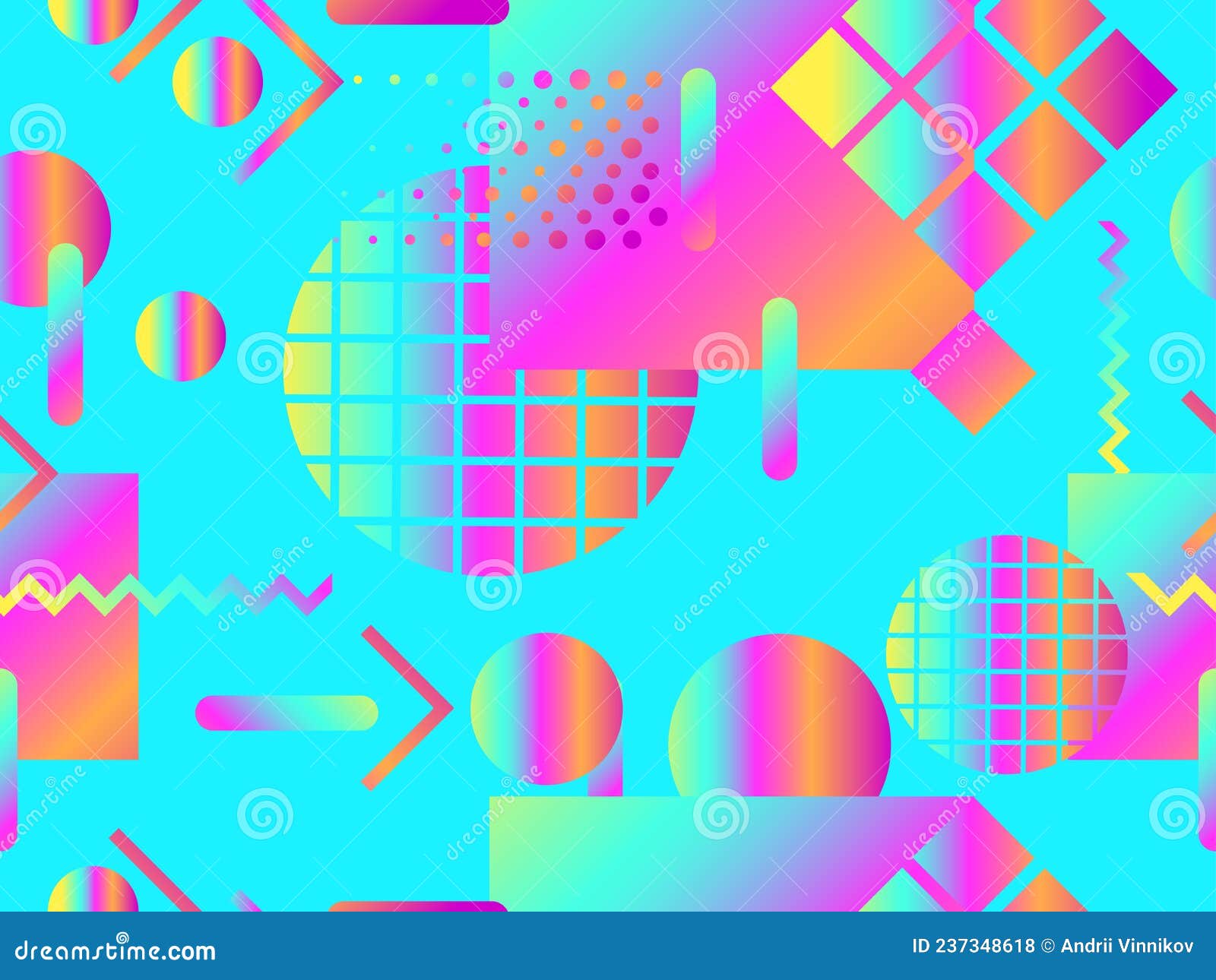 Seamless Pattern with Gradient Geometric Shapes in the Style of the 80s ...