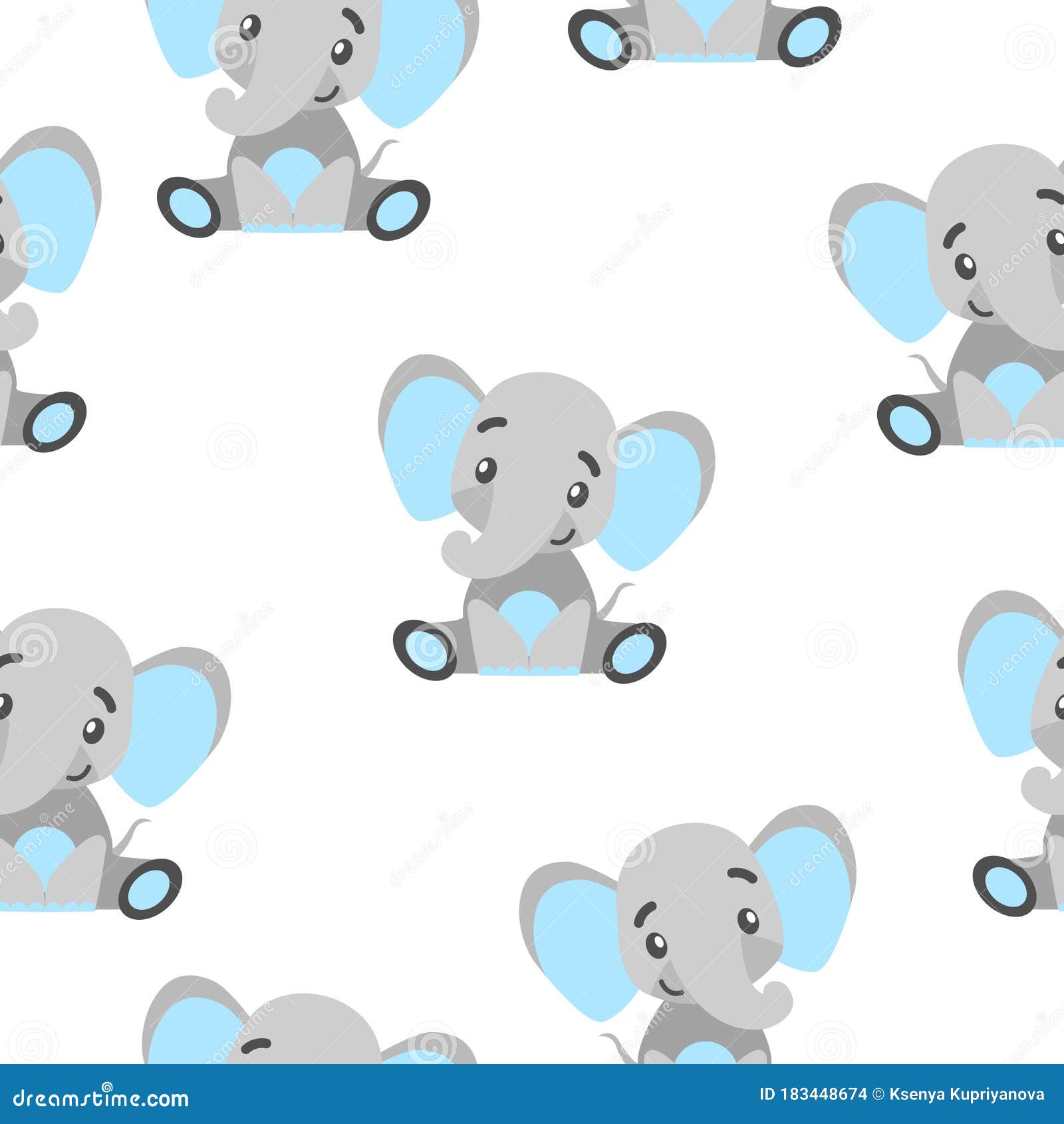 Seamless Pattern with Gray and Blue Baby Elephants Stock Vector -  Illustration of children, ornament: 183448674