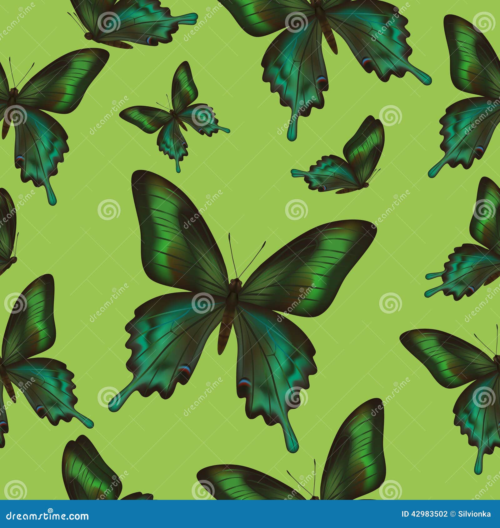 Seamless Pattern with Green Butterflies Stock Vector - Illustration of  background, elegance: 42983502