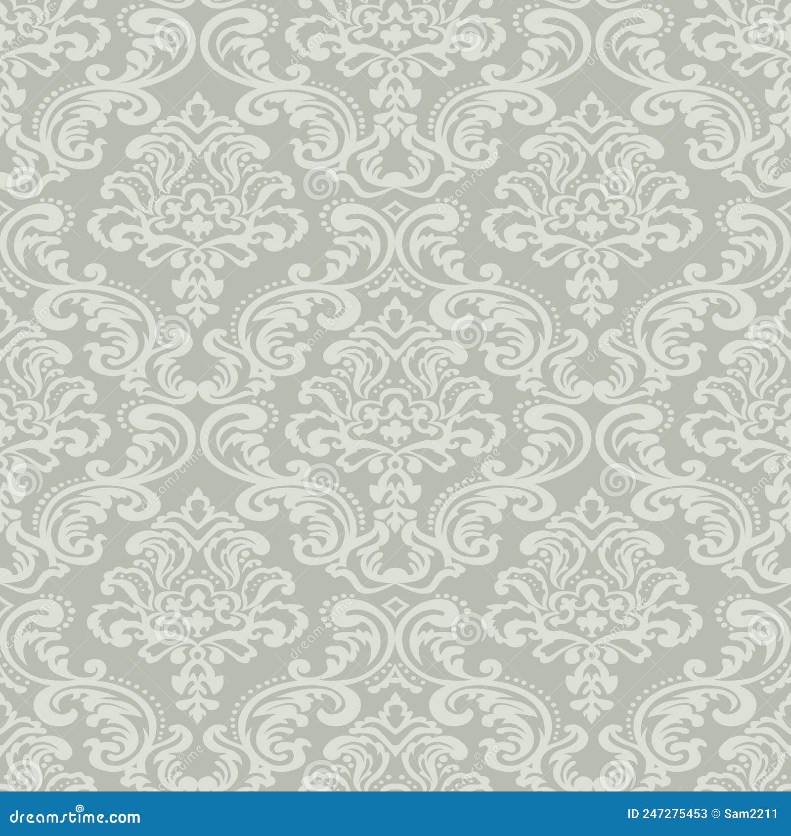 Seamless Pattern Green Damask Wallpaper. Stock Vector Illustration of