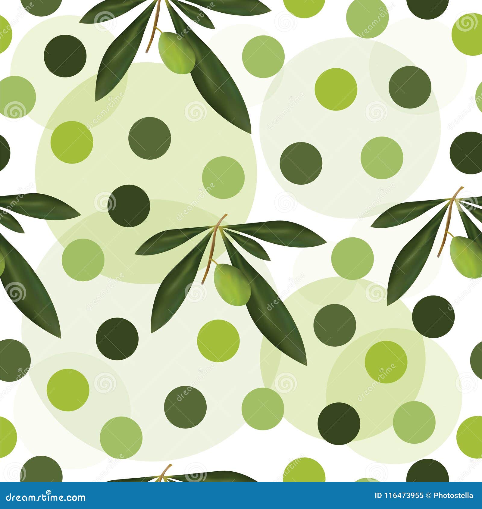 Seamless Pattern with Green Olive Tree and Polka Dots Stock Vector Illustration of plant