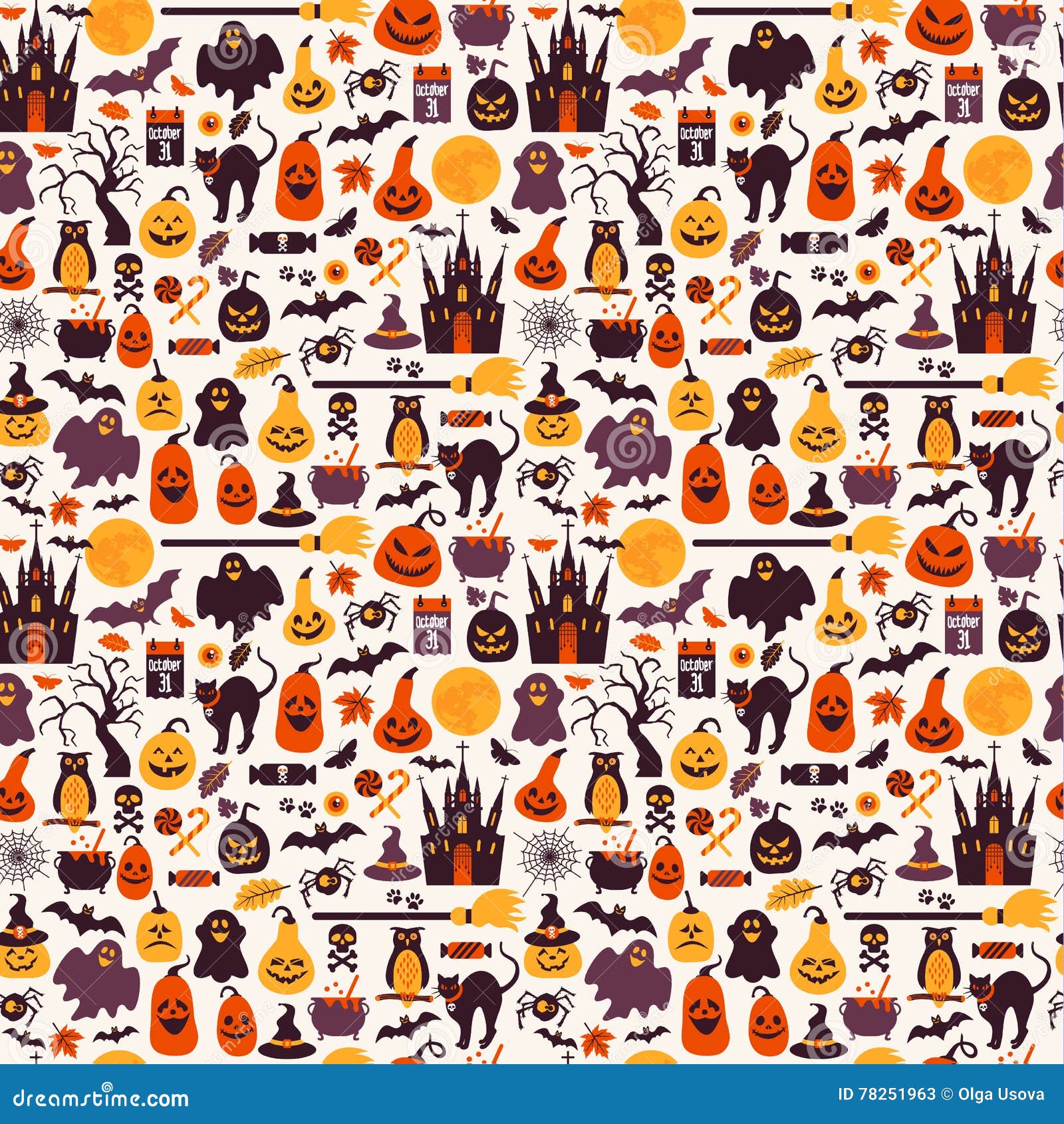 seamless pattern of halloween for autumn celebration with icons