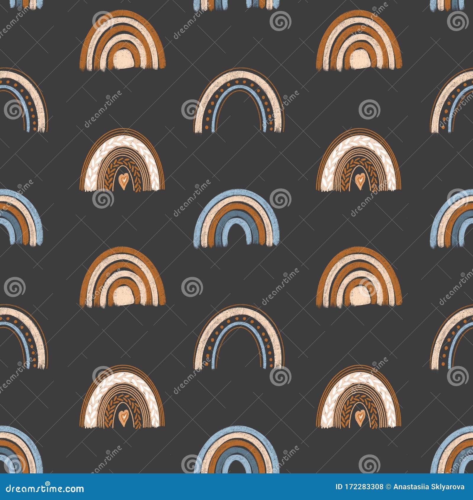 Download Seamless Pattern Of Hand Drawn Boho Rainbow In Pastel Blue ...