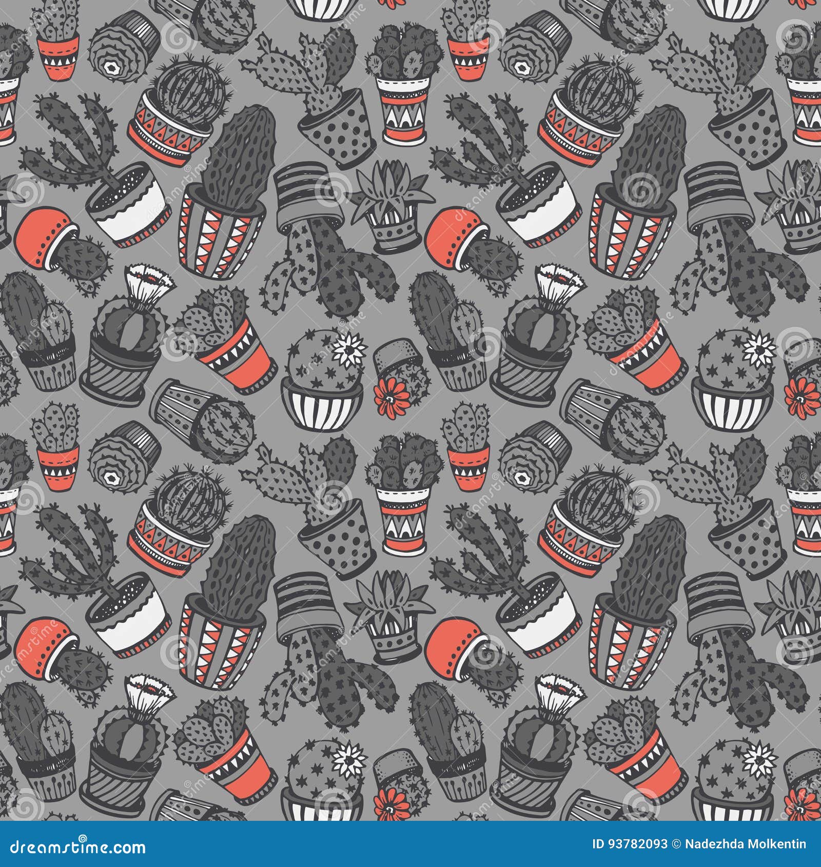 seamless pattern with hand drawn cactus.