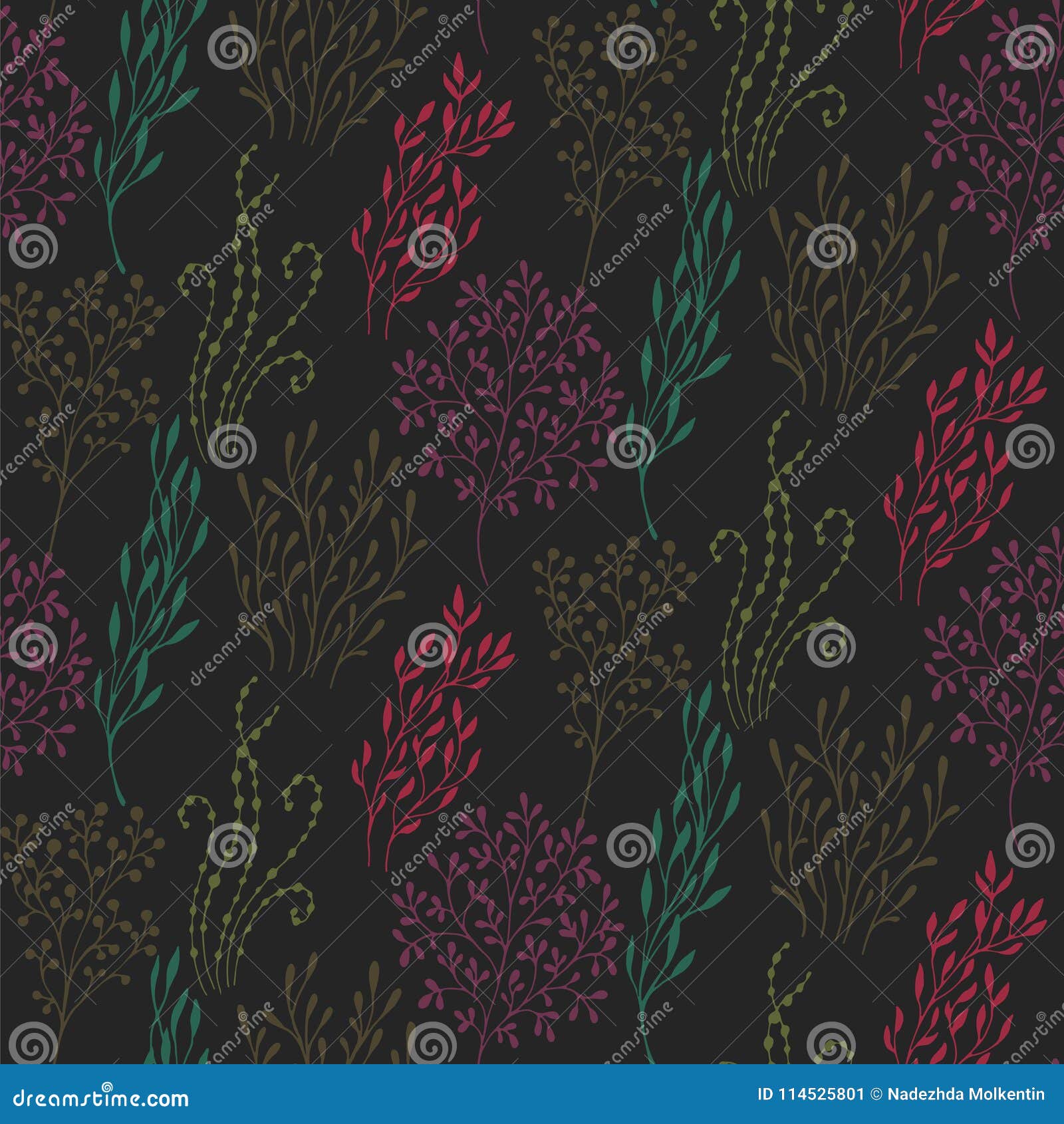 seamless pattern with hand drawn floral fantasy motif