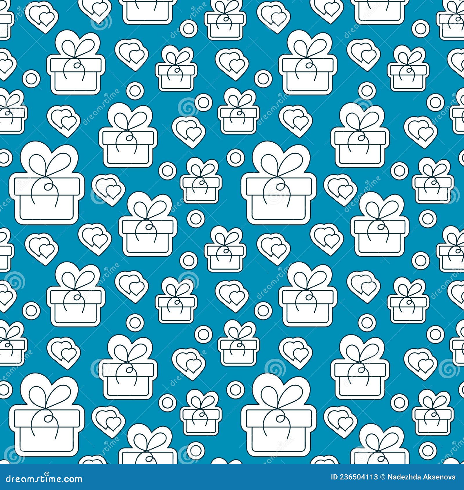 seamless pattern, hand drawn gift bix. blue and white  background