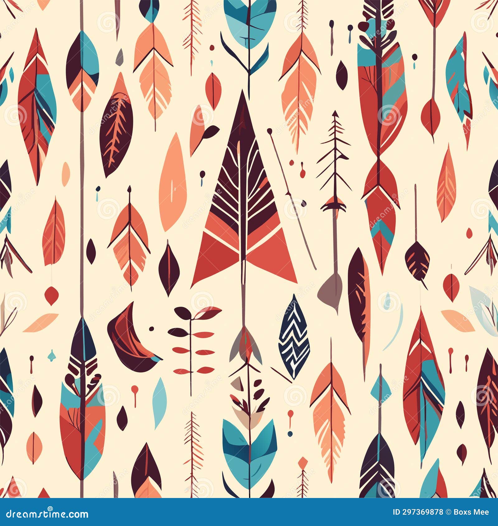Seamless Pattern with Hand Drawn Native American Indian Feathers AI ...