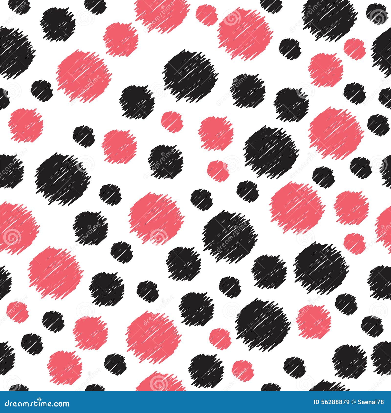 Seamless Pattern With Hand Drawn Red And Black Circles. Seamless Stock