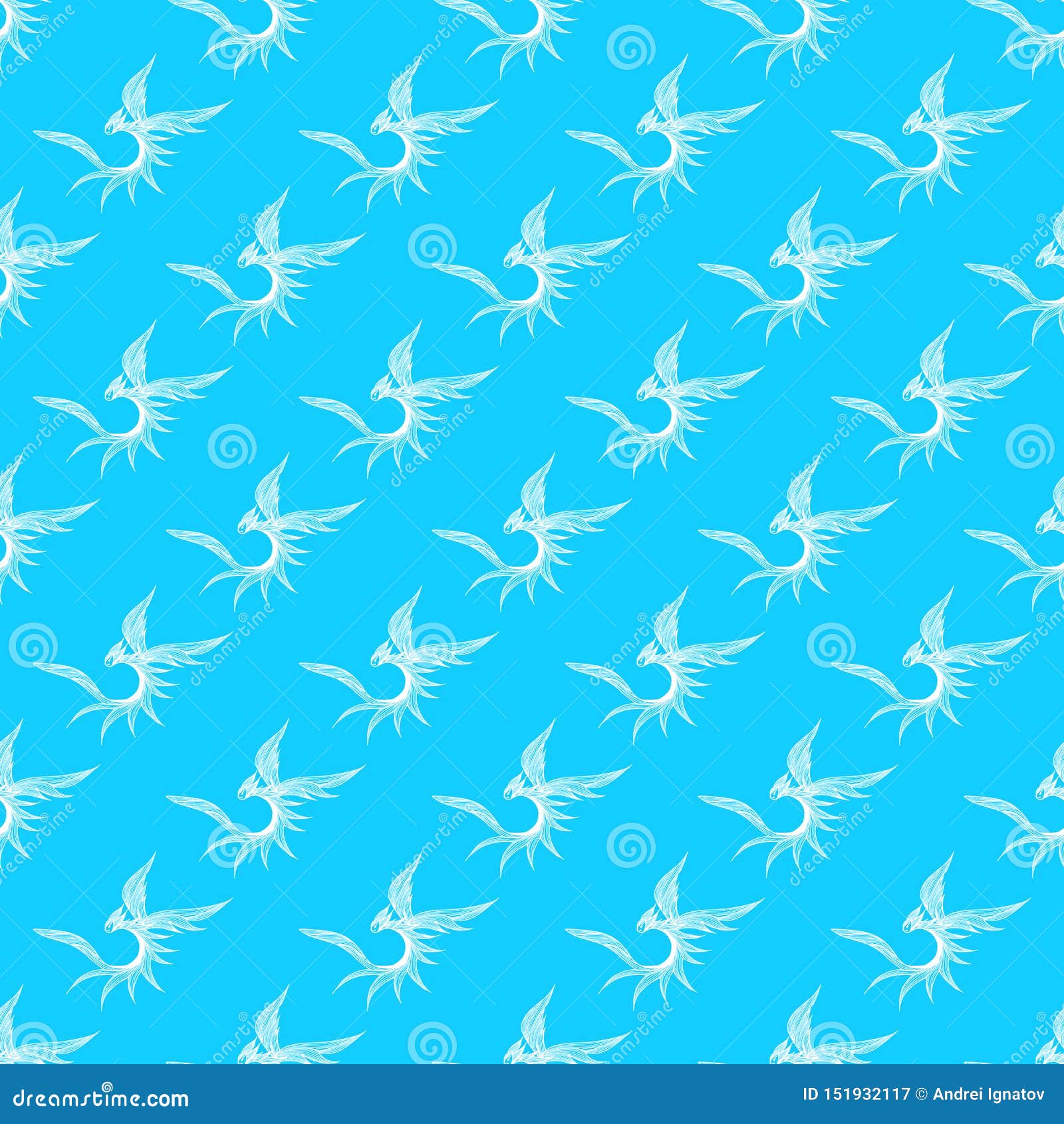 Seamless Pattern of Hand Drawn Vector Dragon Isolated on Blue ...