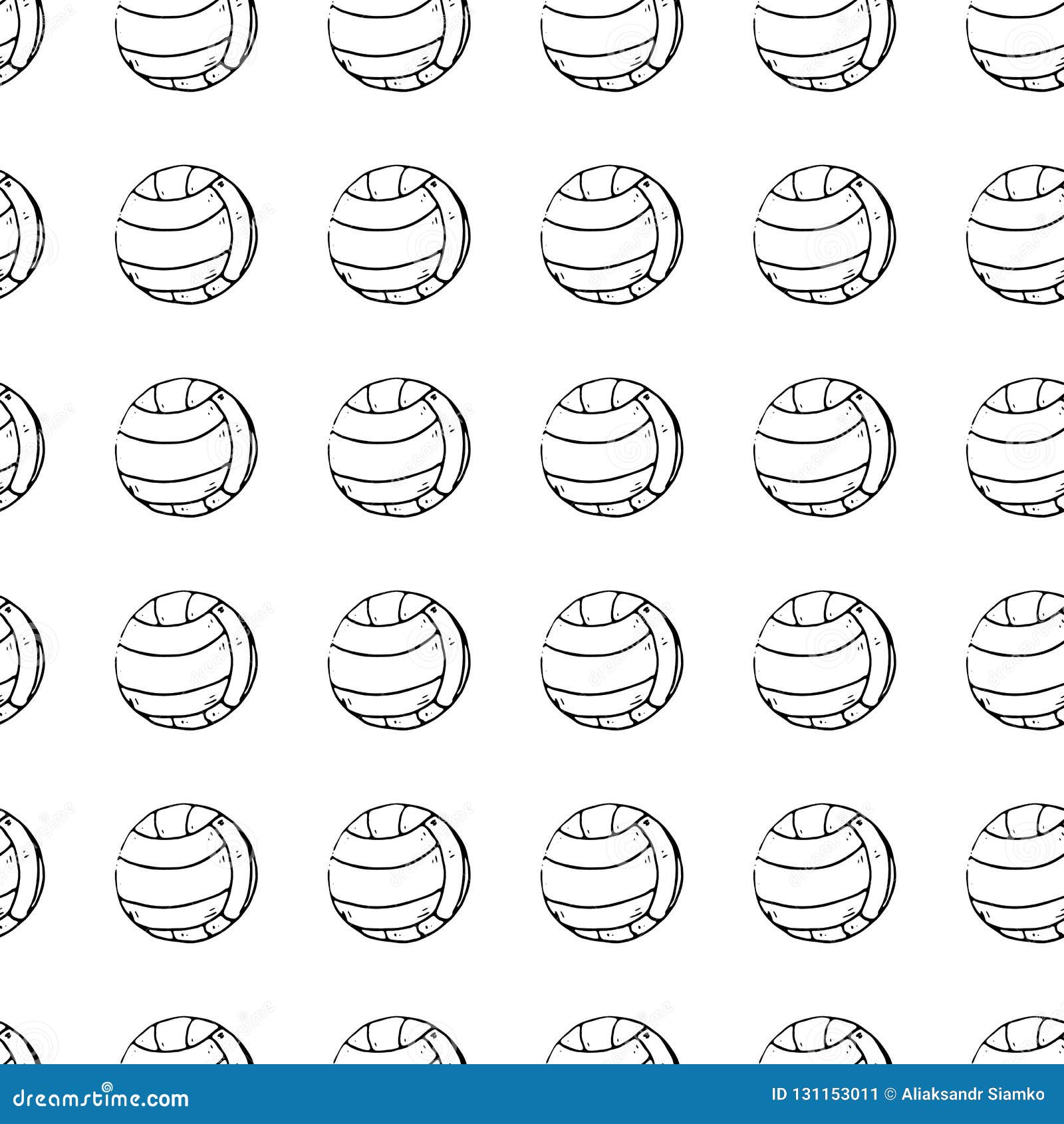 Seamless Pattern Hand Drawn Volleyball. Doodle Black Sketch. Sign ...