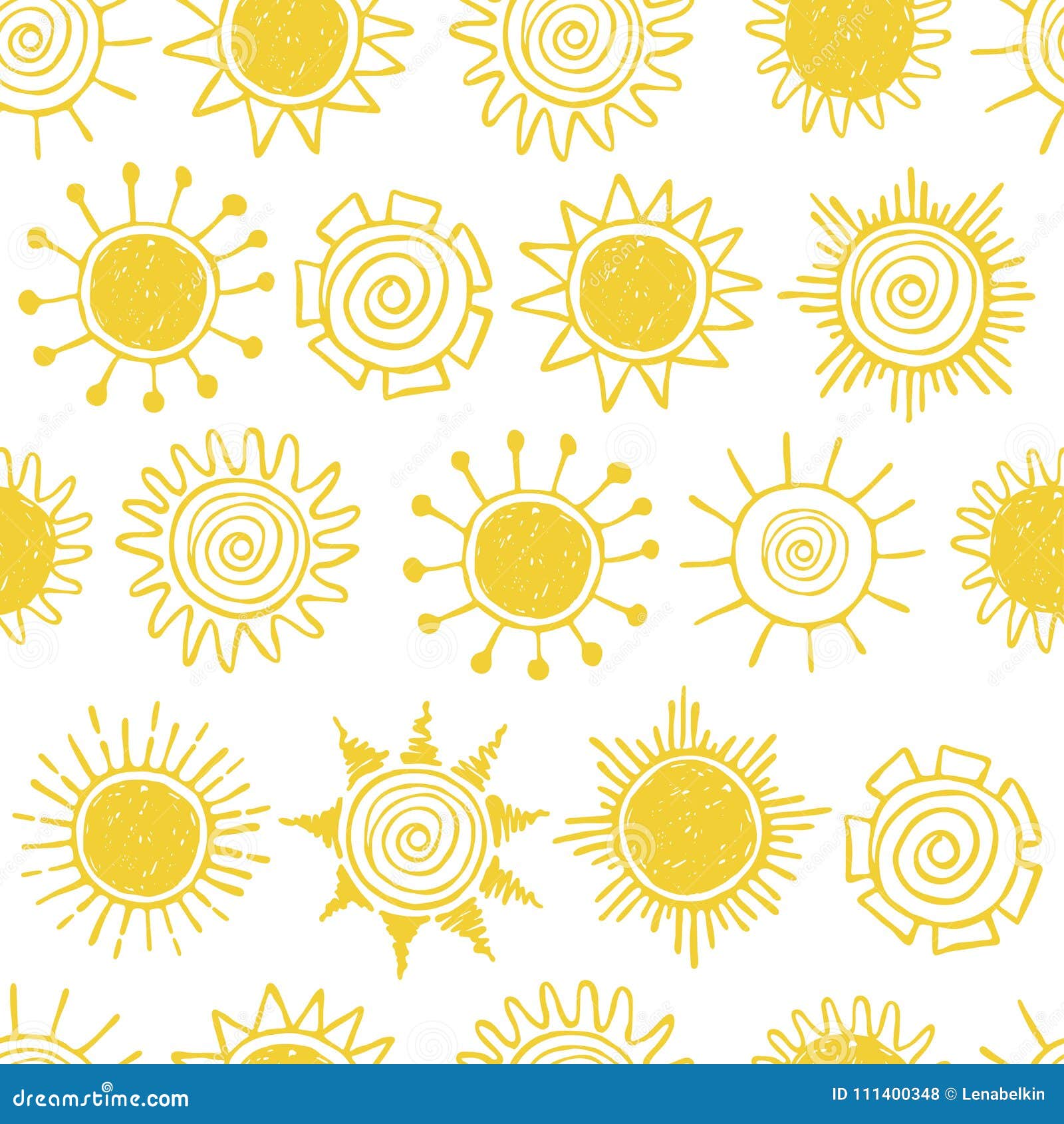 Pattern with Hand Drawn Yellow Suns Stock Vector - Illustration of ...
