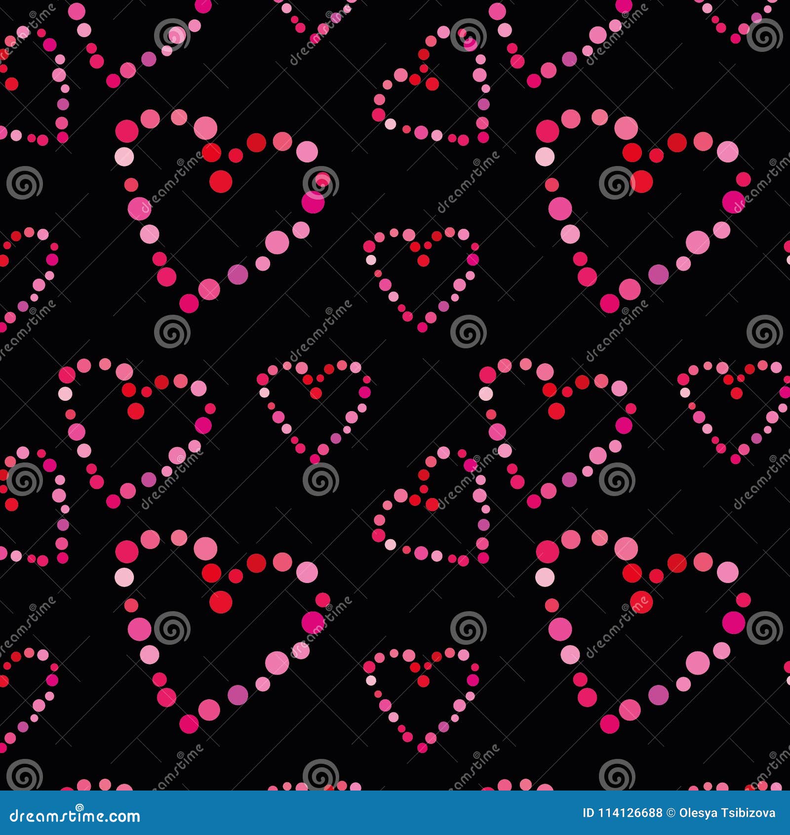 seamless pattern with hearts on a black background.