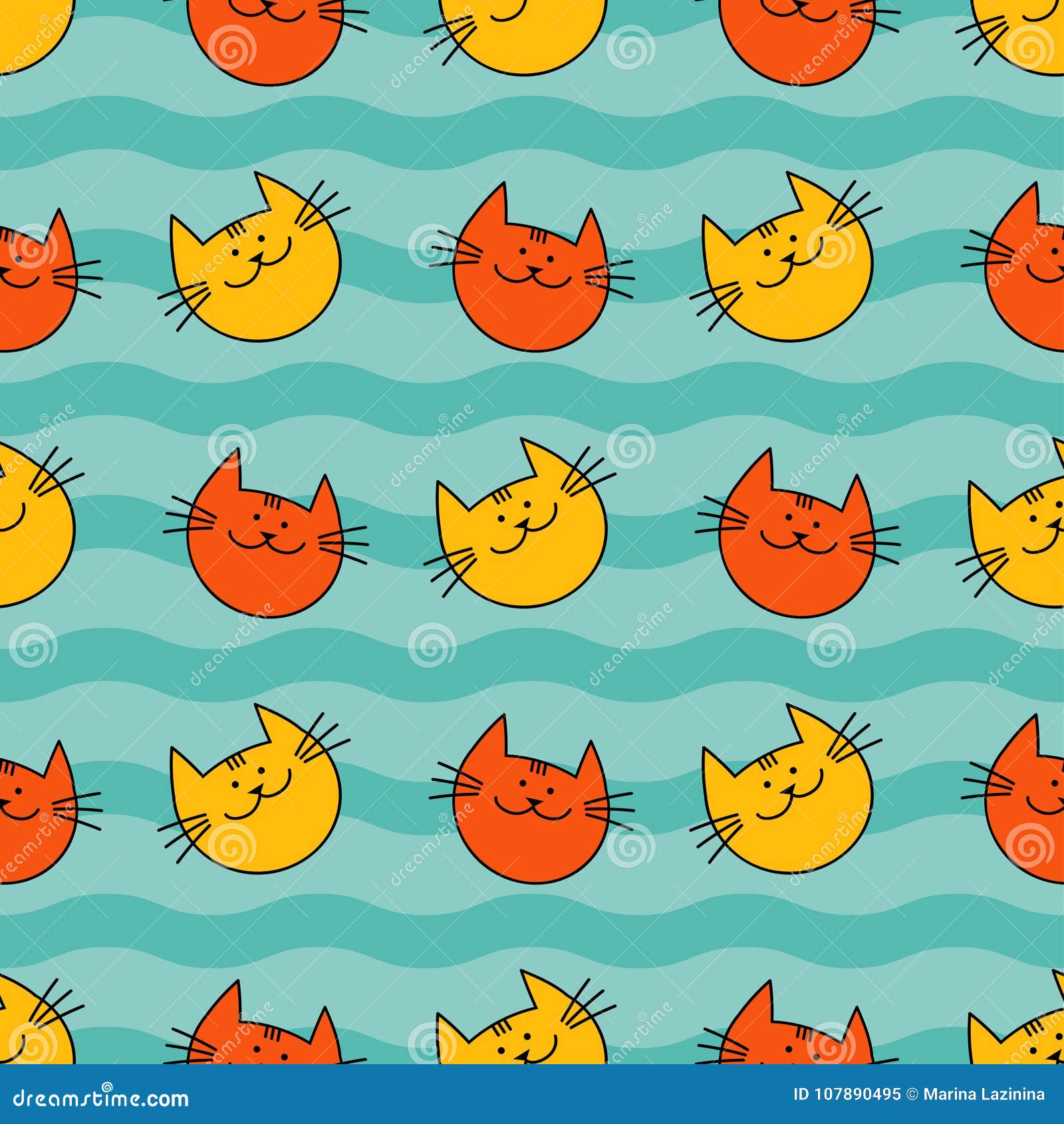 Seamless Pattern with Hipster Cute Cats. Funny Lovely Cats. Cloth Design,  Wallpaper Stock Illustration - Illustration of design, cute: 107890495