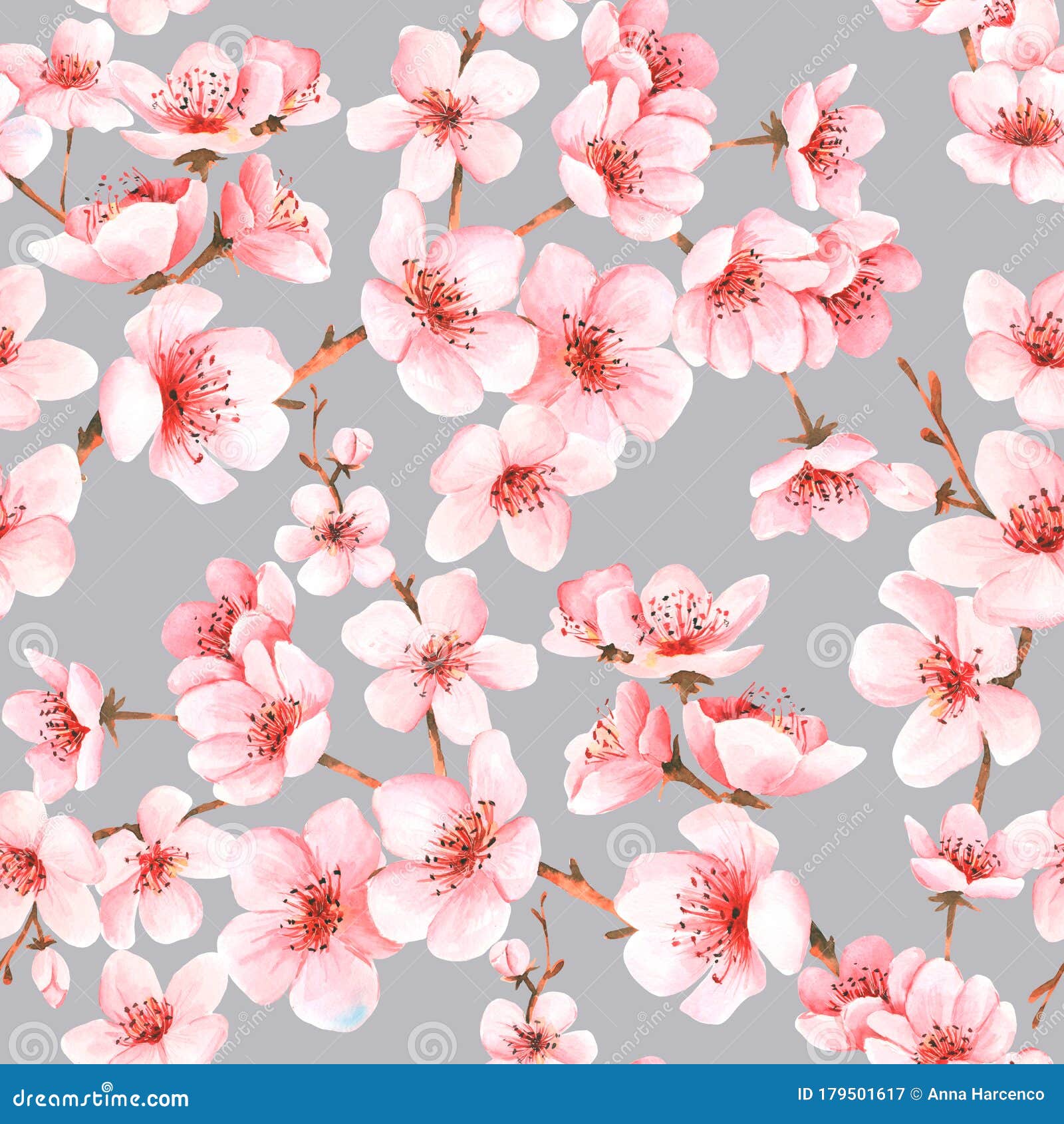 Seamless Pattern with Japanese Sakura with Pink Flowers. Cherry-blossom  Background. Stock Vector - Illustration of japan, cherryblossom: 179501617