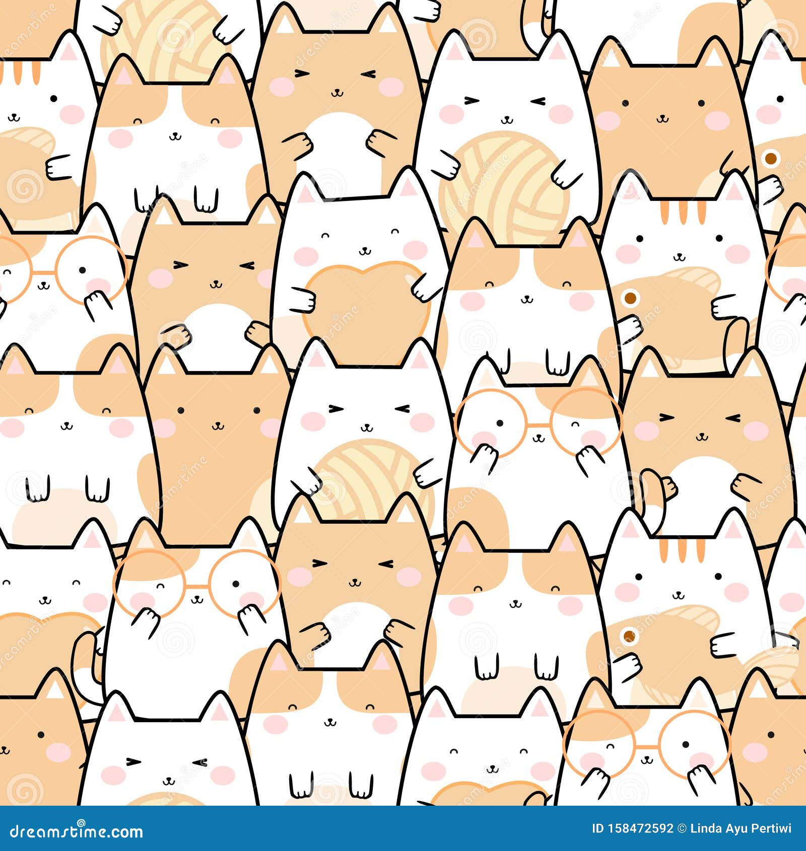 Seamless Pattern Kawaii Cats Stock Vector - Illustration of cartoon ...