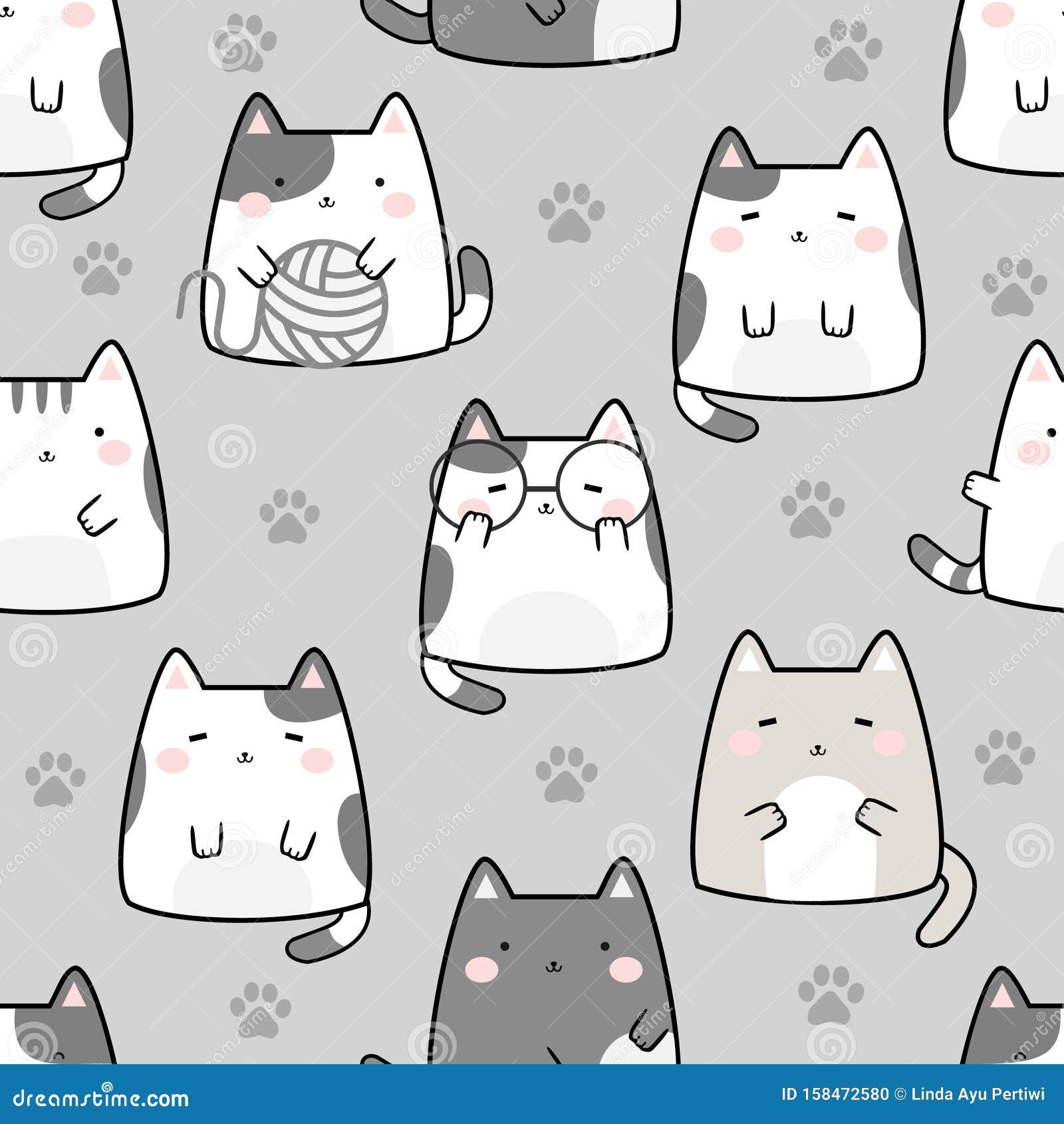 Seamless Pattern Kawaii Cute Cats Stock Vector - Illustration of background,  fabric: 158472580