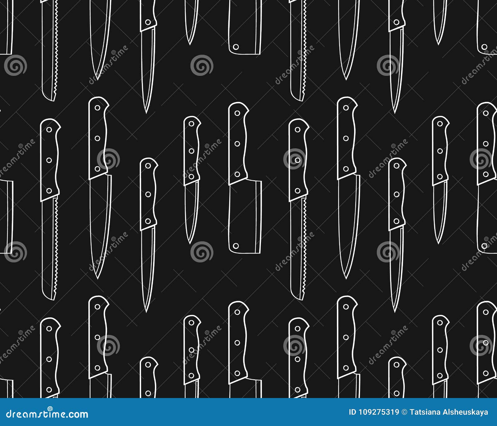 Seamless Pattern of Knives on a Black Background Stock Vector