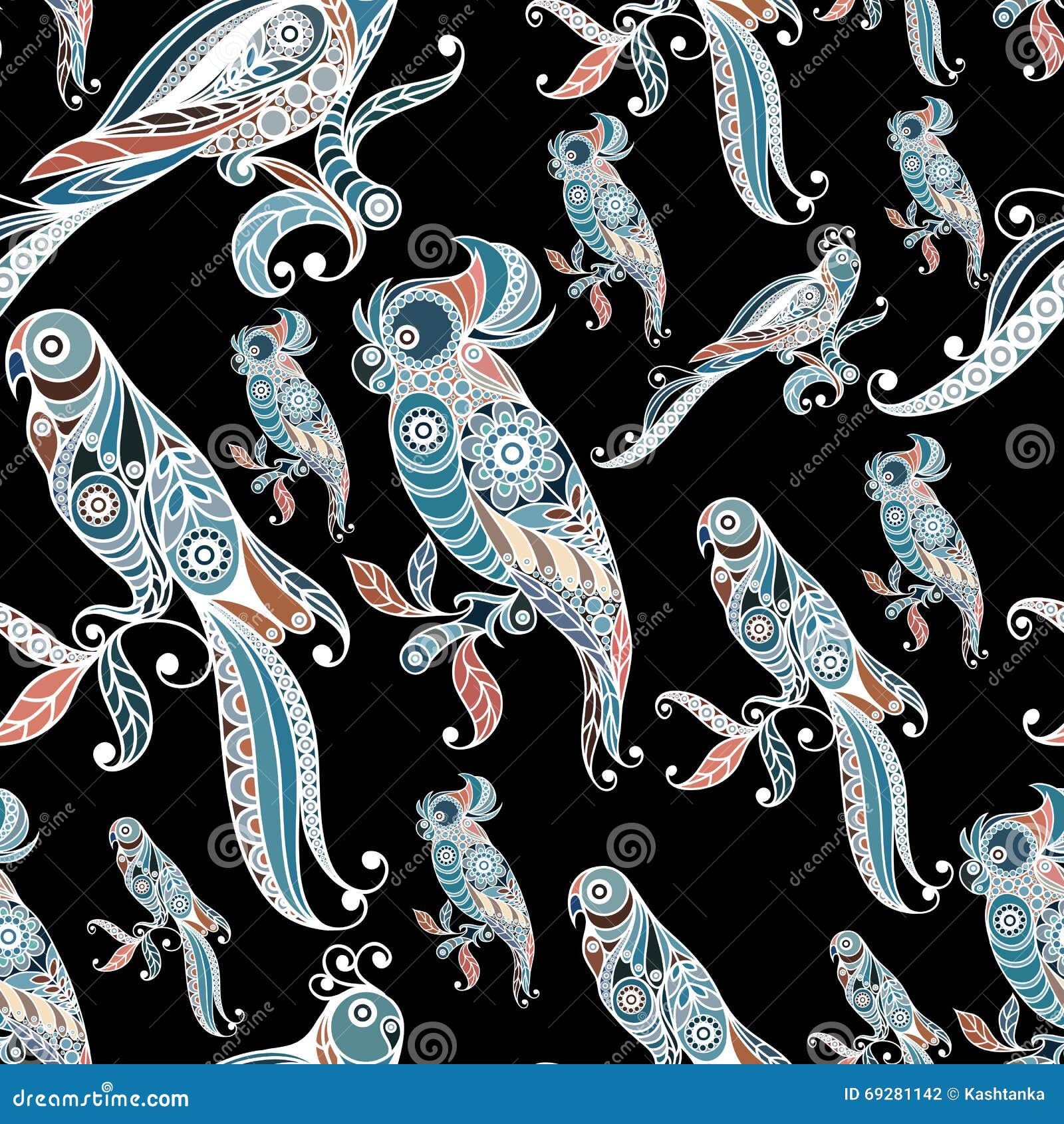 Seamless Pattern with Lace Parrot 4 Stock Vector Illustration of
