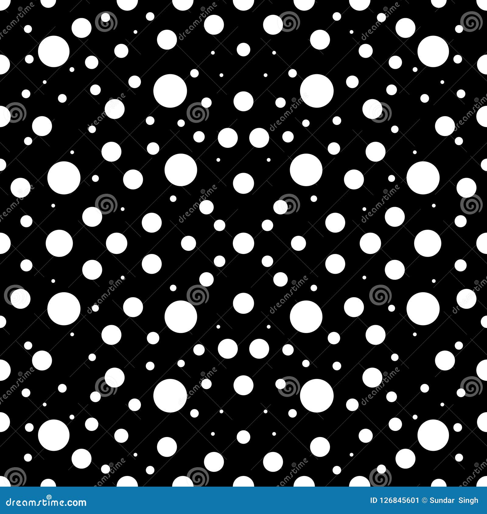 big and small white polka dots on black background, seamless