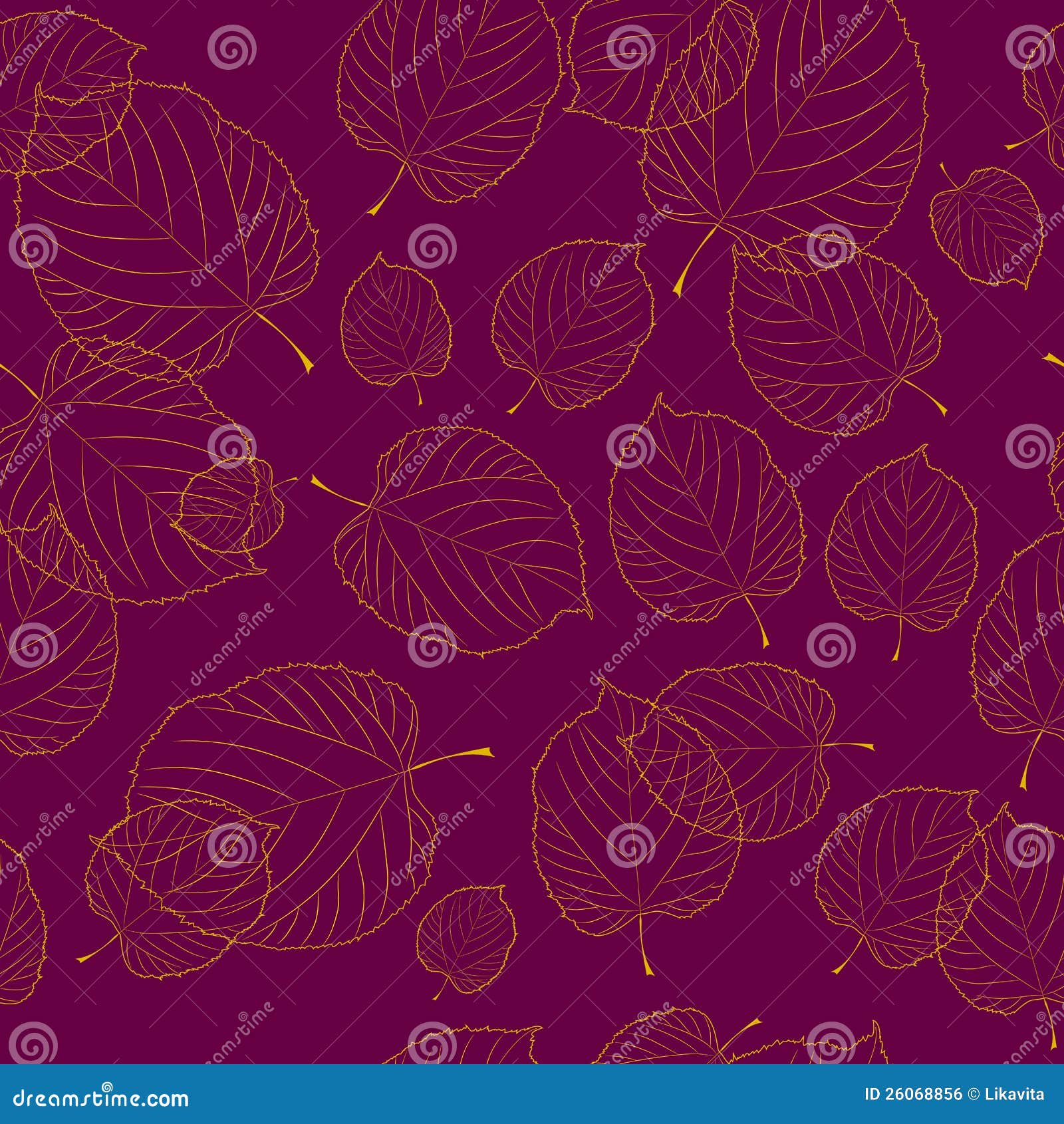 Seamless Pattern of Leaves on Bordeaux Background Stock Vector