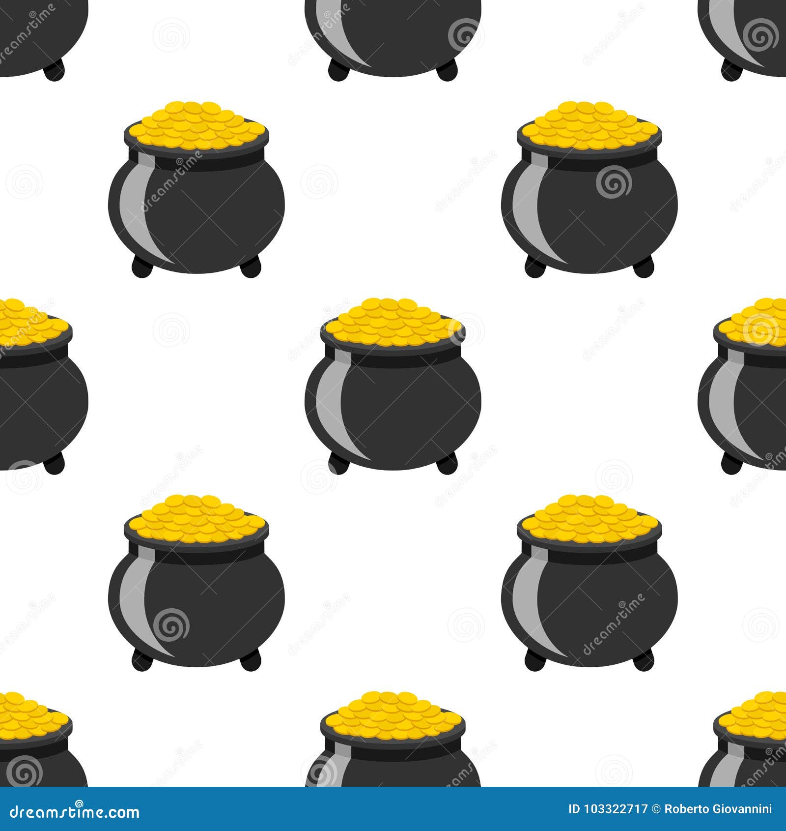 pot of gold flat icon seamless pattern