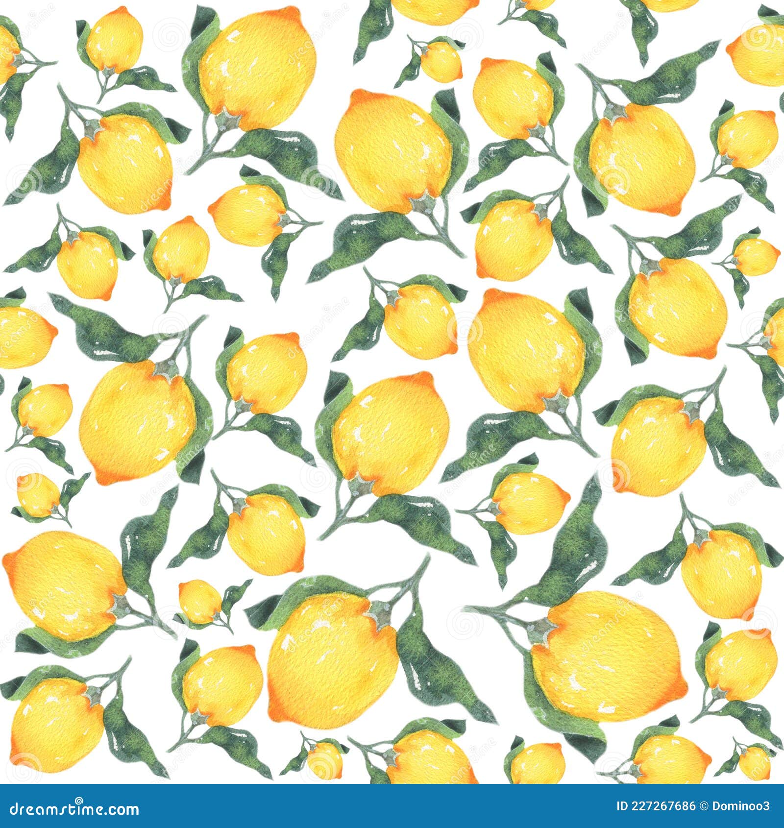 Seamless Pattern Lemons. Hand Painted Watercolor Stock Photo - Image of ...