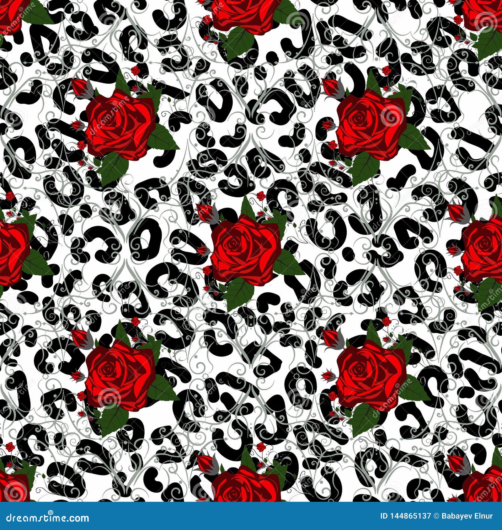 Seamless Pattern with Leopard Print and Red Roses. Vector Background with  Animal Skin and Flower Texture Stock Illustration - Illustration of animal,  green: 144865137