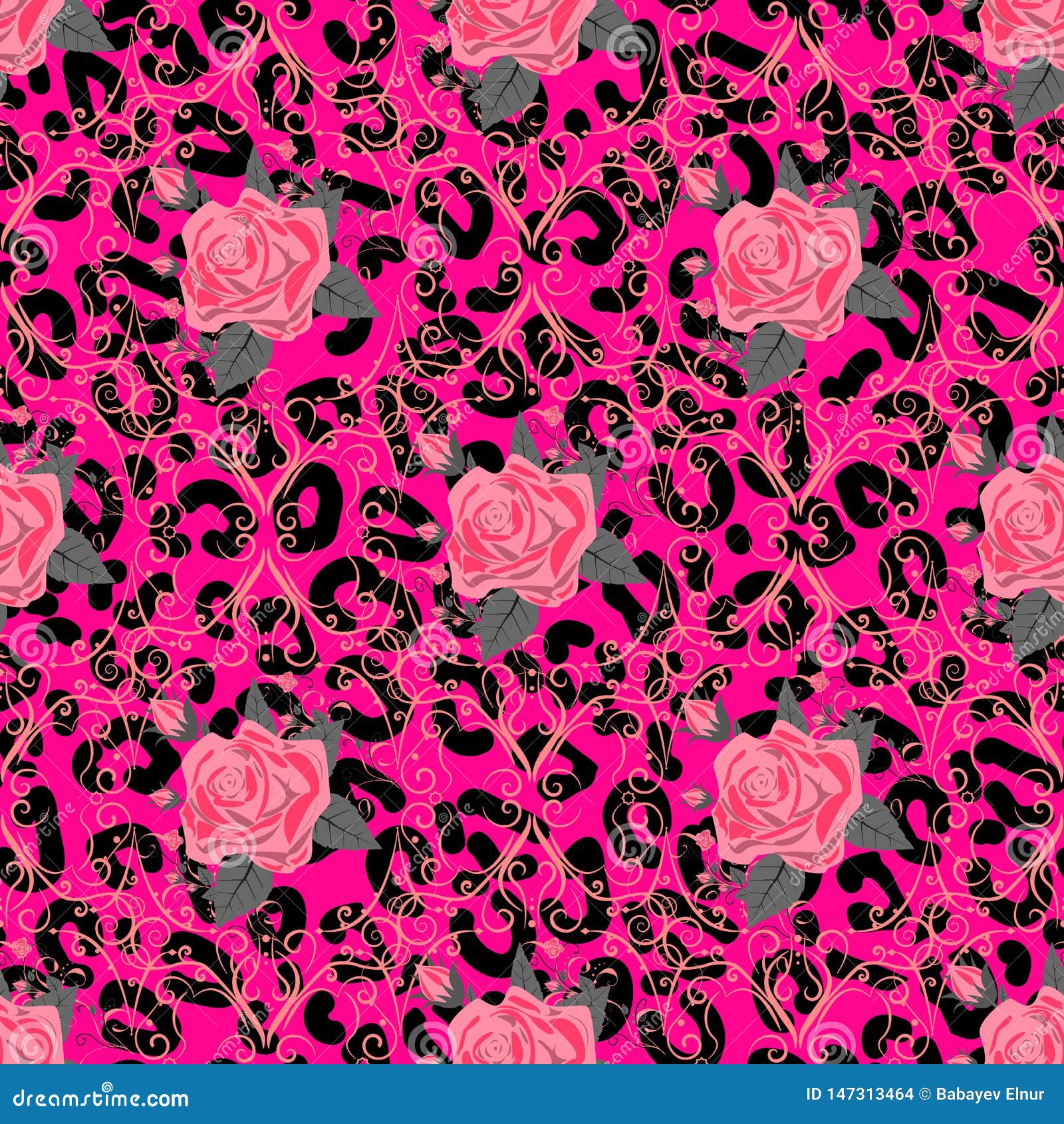 Seamless Pattern with Leopard Print and Roses. Vector Background with ...