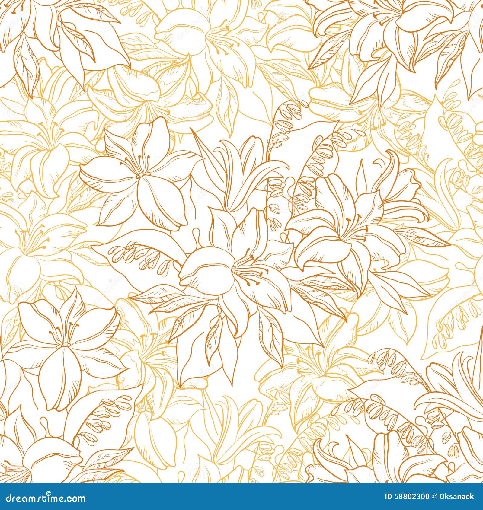 Seamless Pattern, Lily Flowers Contours Stock Vector - Illustration of ...