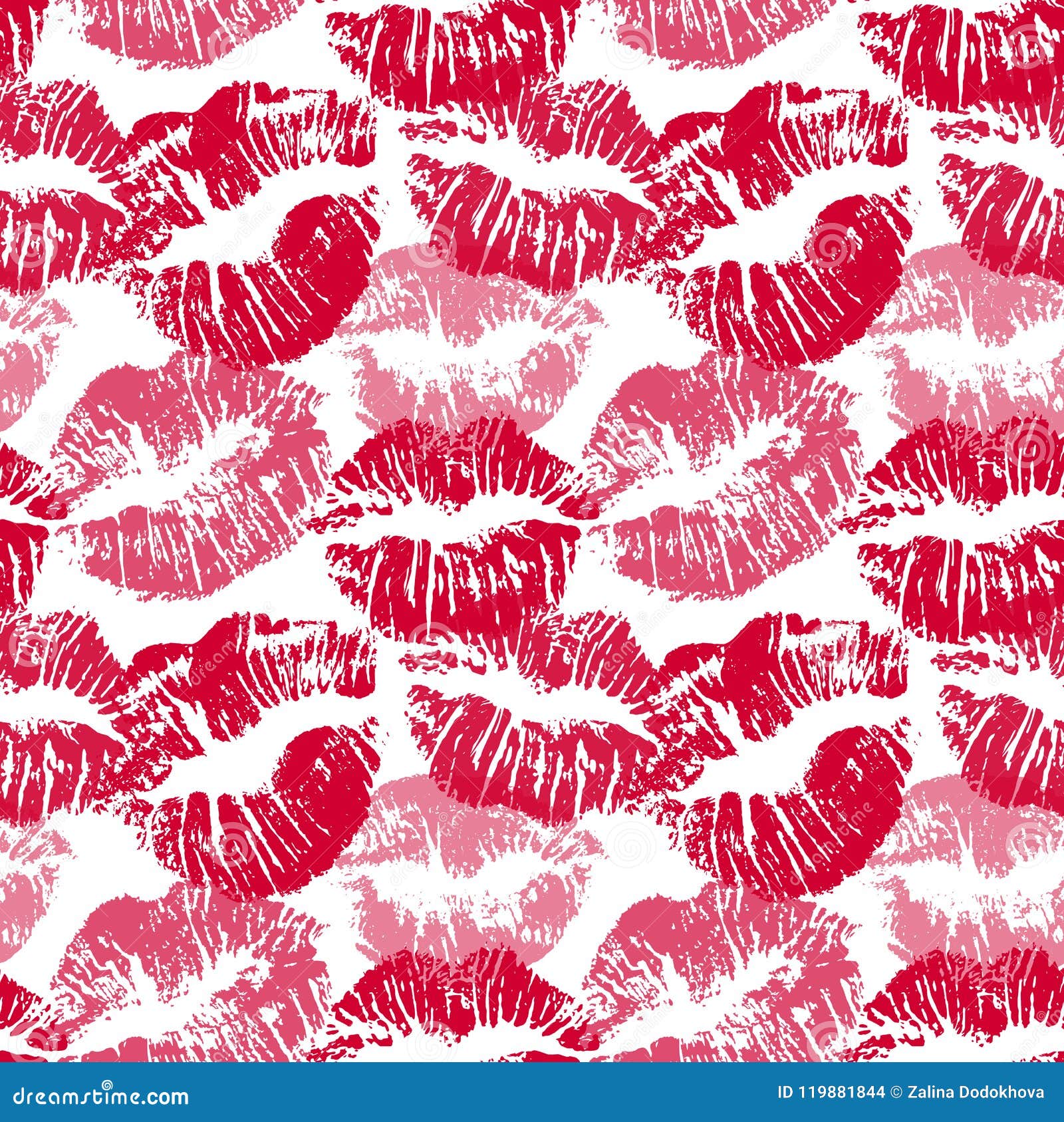 Seamless Pattern with Lipstick Kisses. Lips Imprints of Red and