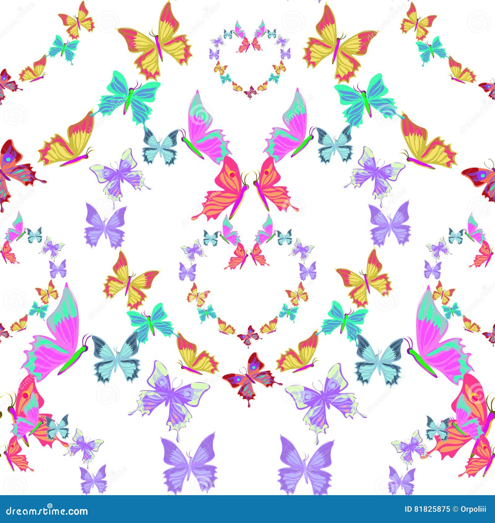 Seamless Pattern Lovely Multicolored Butterflies Fly in the Form Stock Vector Illustration of