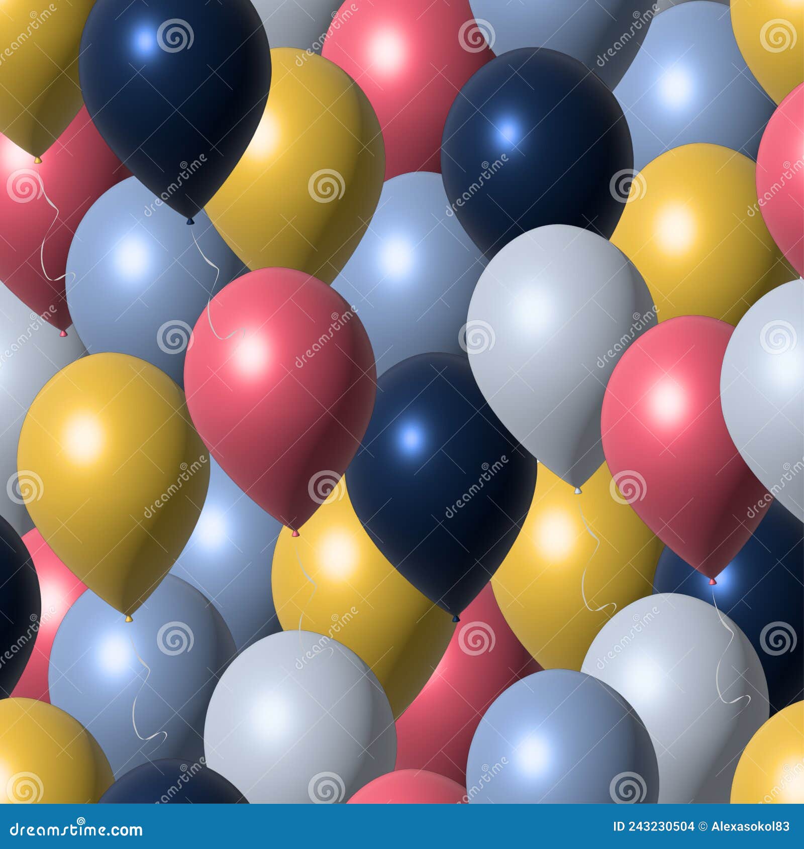 seamless pattern made of colored realistic 3d helium balloons