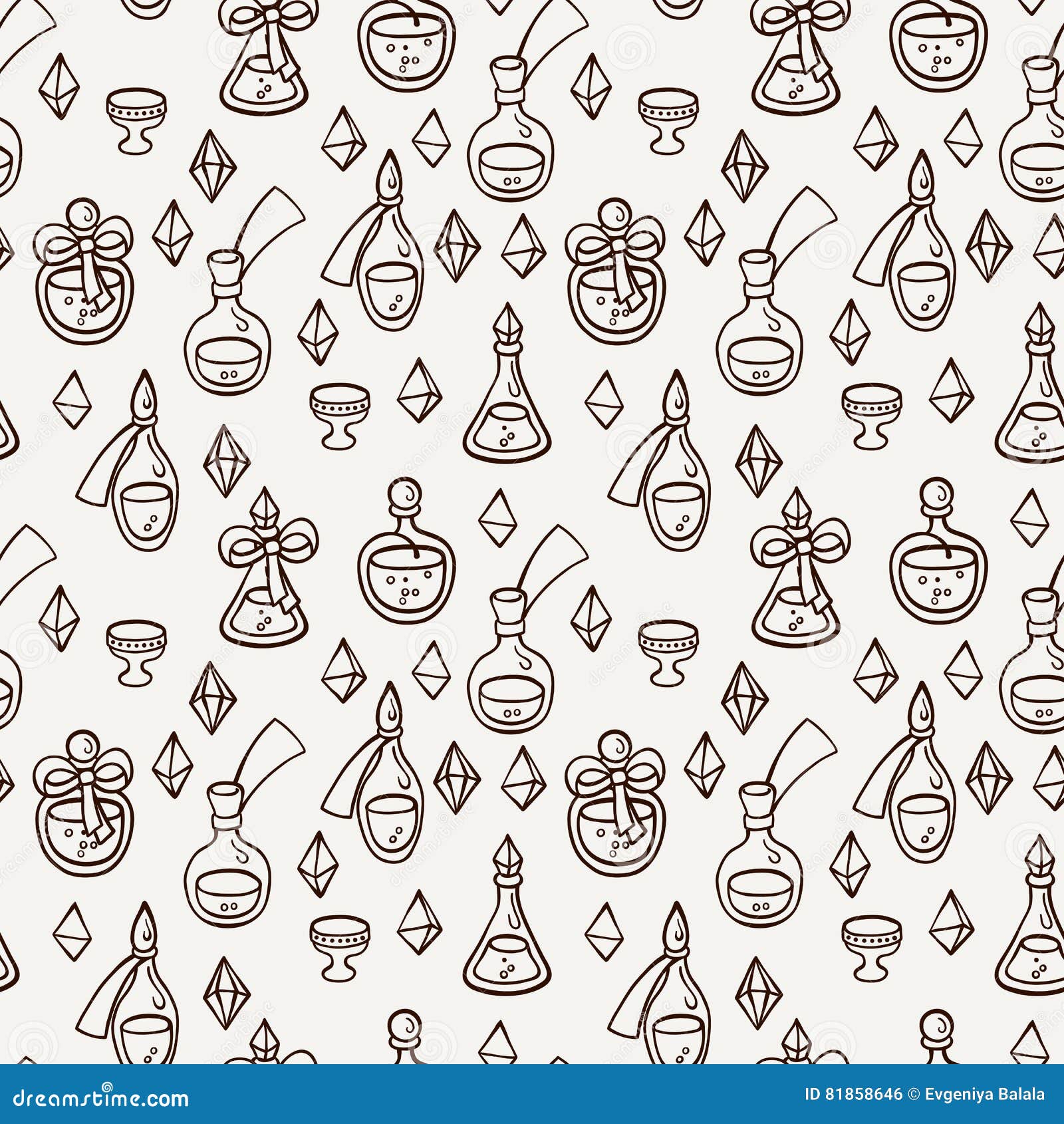 Seamless Pattern With Magic Glass Flasks Science Potions Doodle