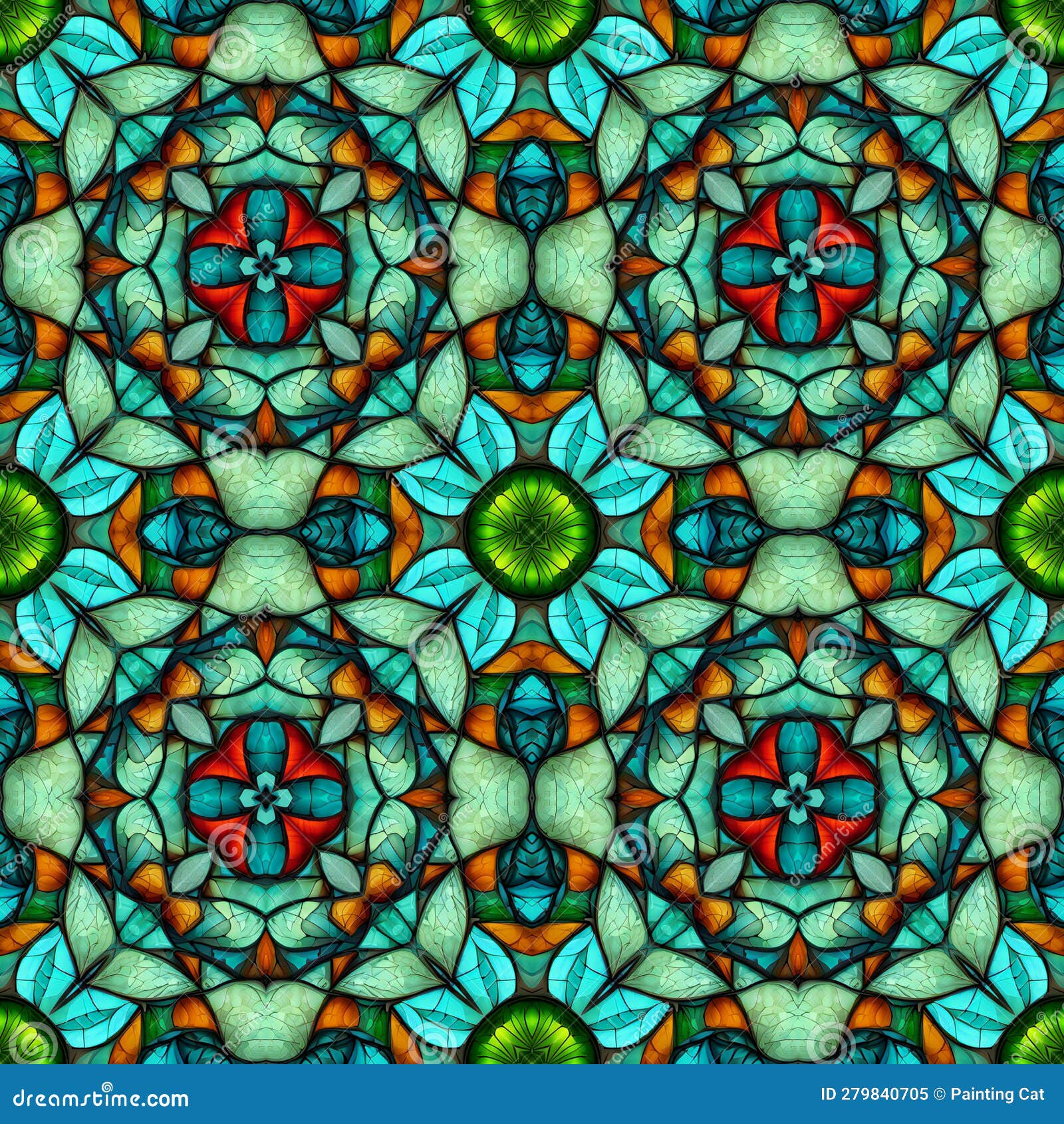 Seamless Pattern with Mandalas in Stainedglass Window Style Stock