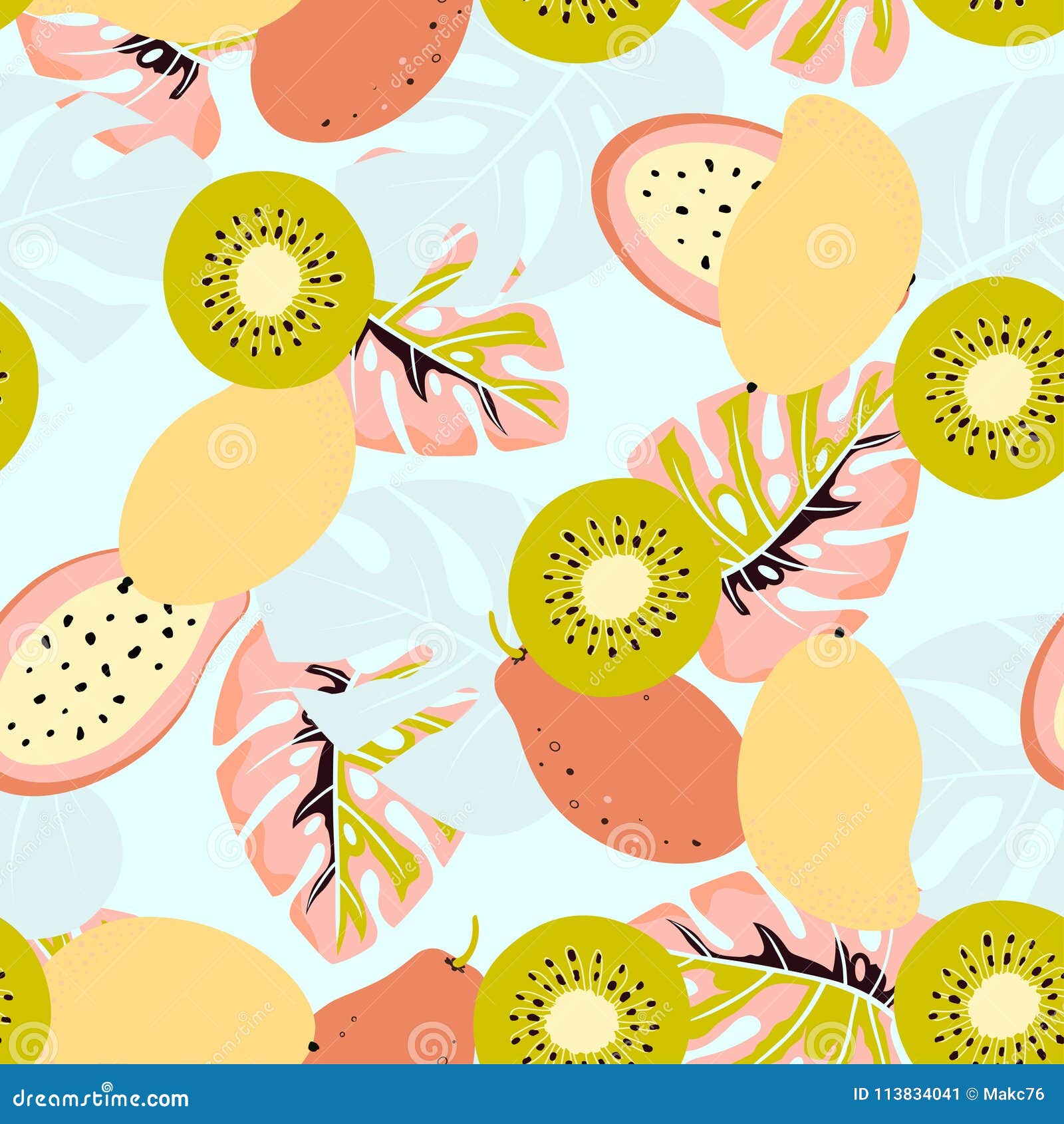 https://thumbs.dreamstime.com/z/seamless-pattern-mango-kiwi-papaya-palm-leaves-blue-abstract-tropical-exotic-background-kiwi-mango-pattern-113834041.jpg