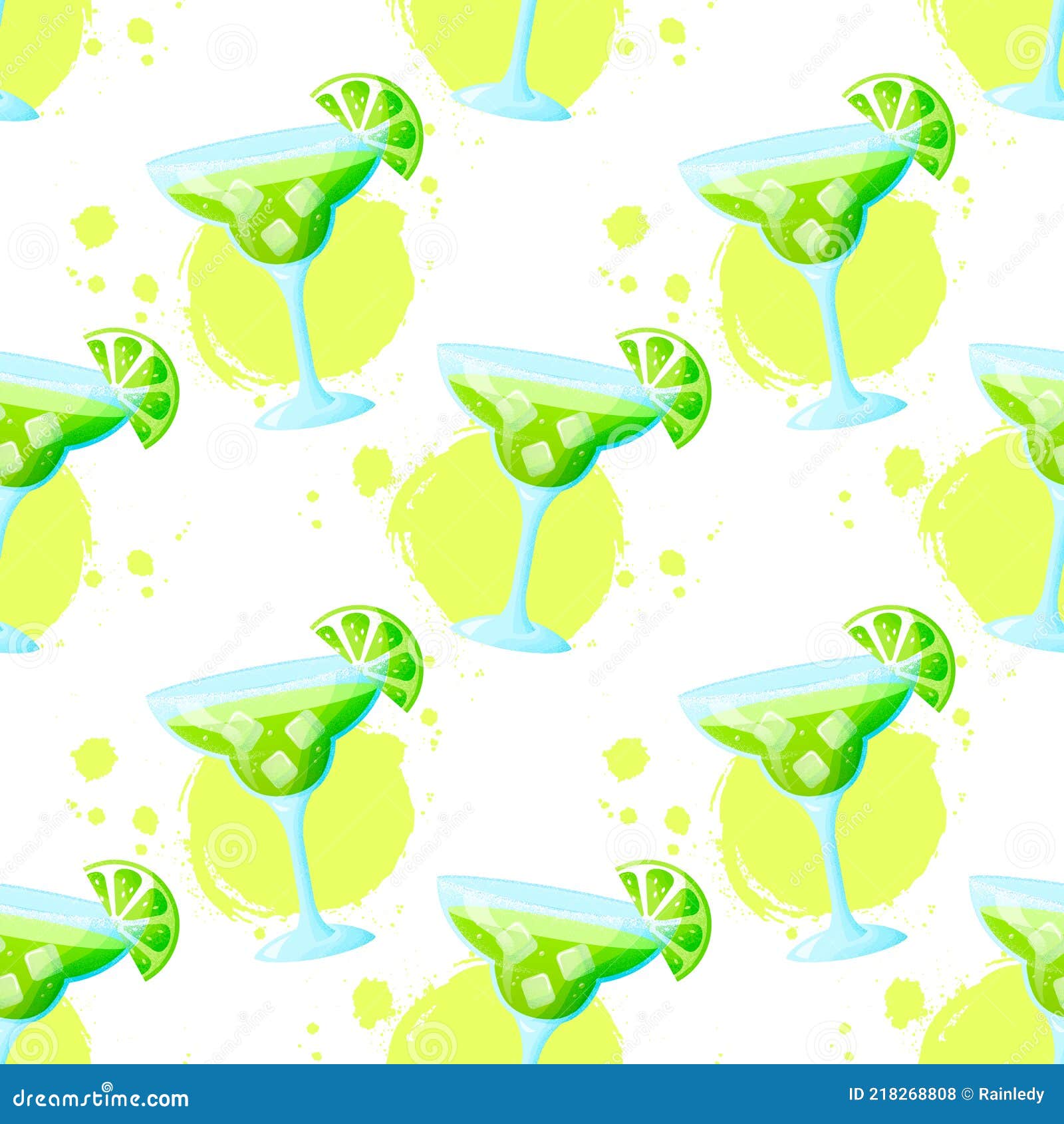 seamless pattern with margarita cocktail. raster background