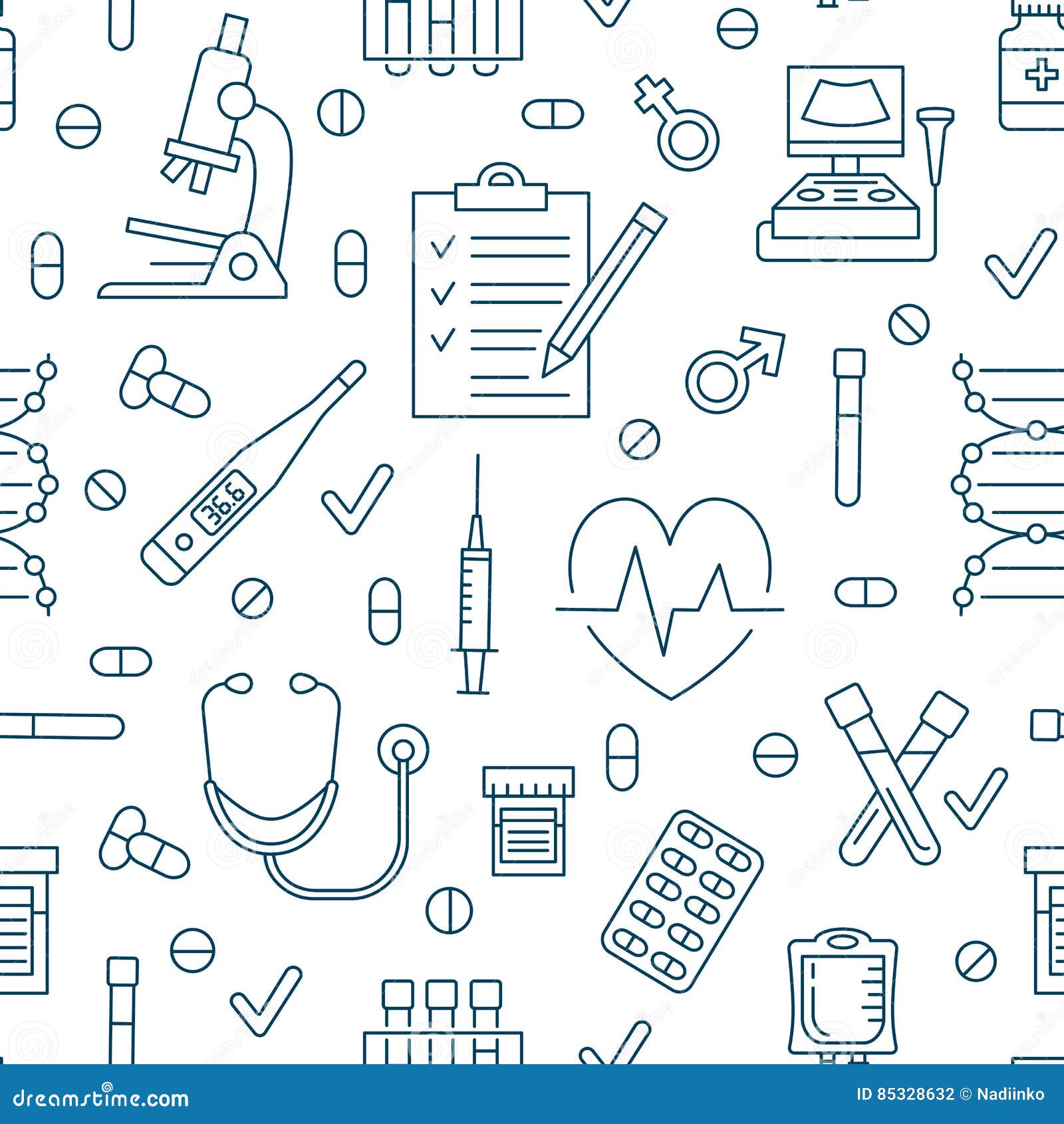 Seamless Pattern Medical Icons, Clinic Vector Illustration