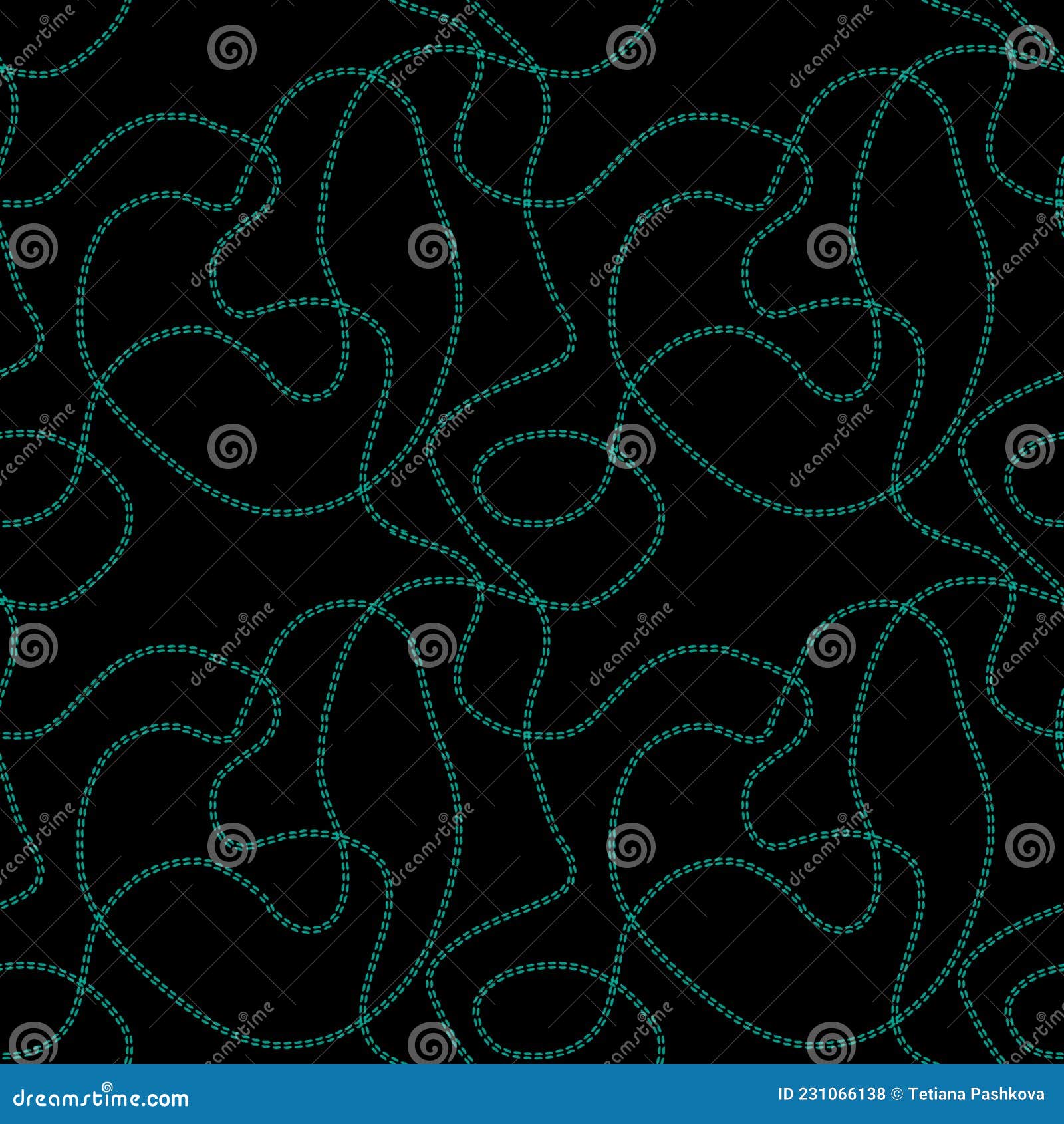 seamless pattern with mint threads stitching on black background
