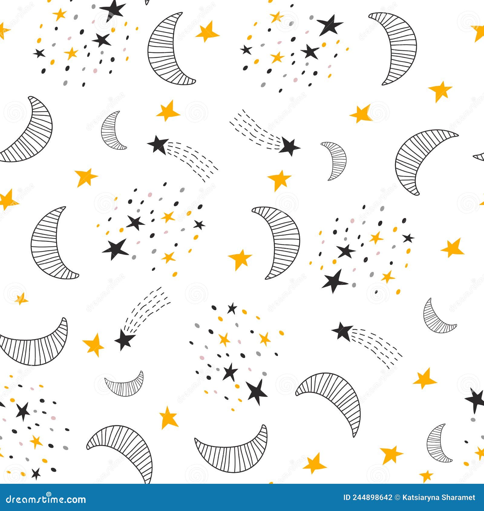 seamless pattern with moon, comets, planets and stars . fabric print.  