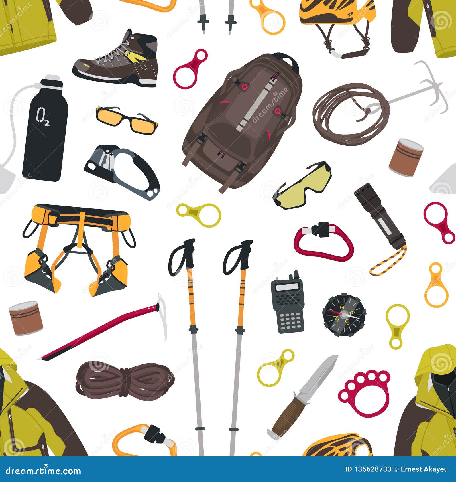 Seamless Pattern with Mountaineering and Touristic Equipment, Tools for ...