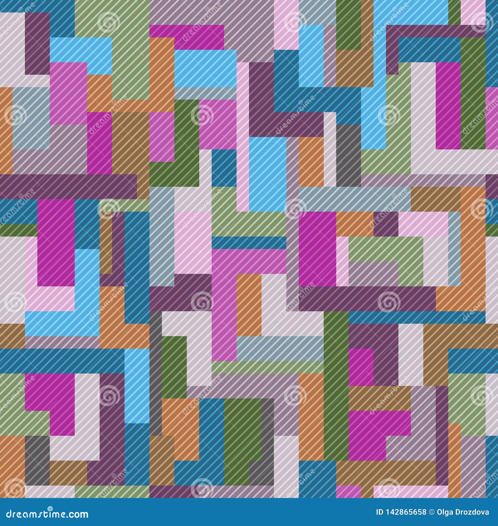 Seamless Pattern With Multicolored Rectangles And Squares Stock Vector