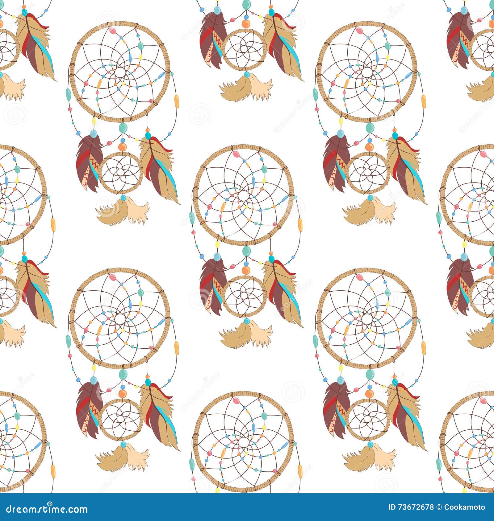 seamless pattern of mysterious and magical indian ojibwe dreamcatcher.