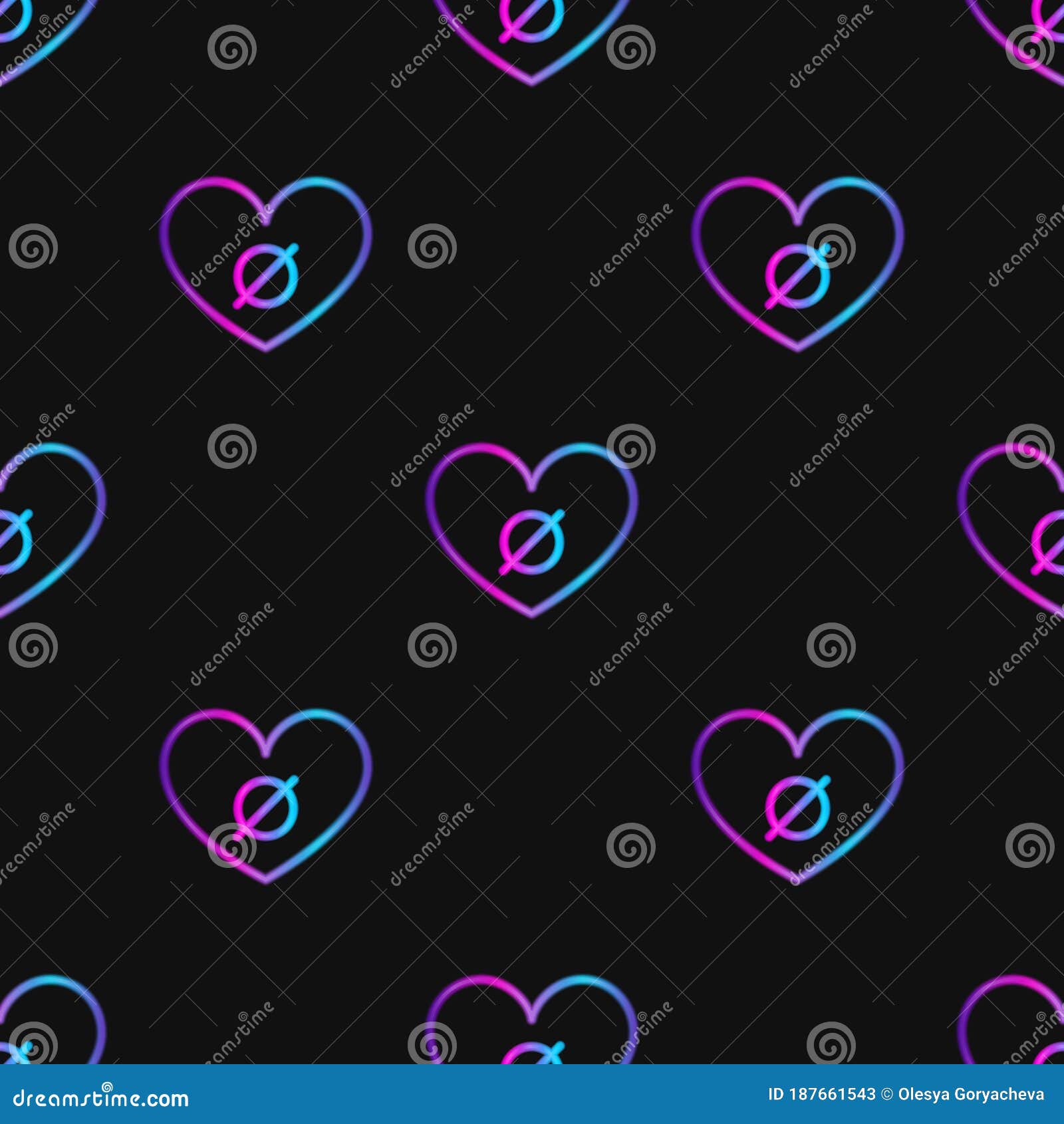 Seamless Pattern With Neon Heart With Agender Symbol On Black Background Stock Illustration Illustration Of Gender Object