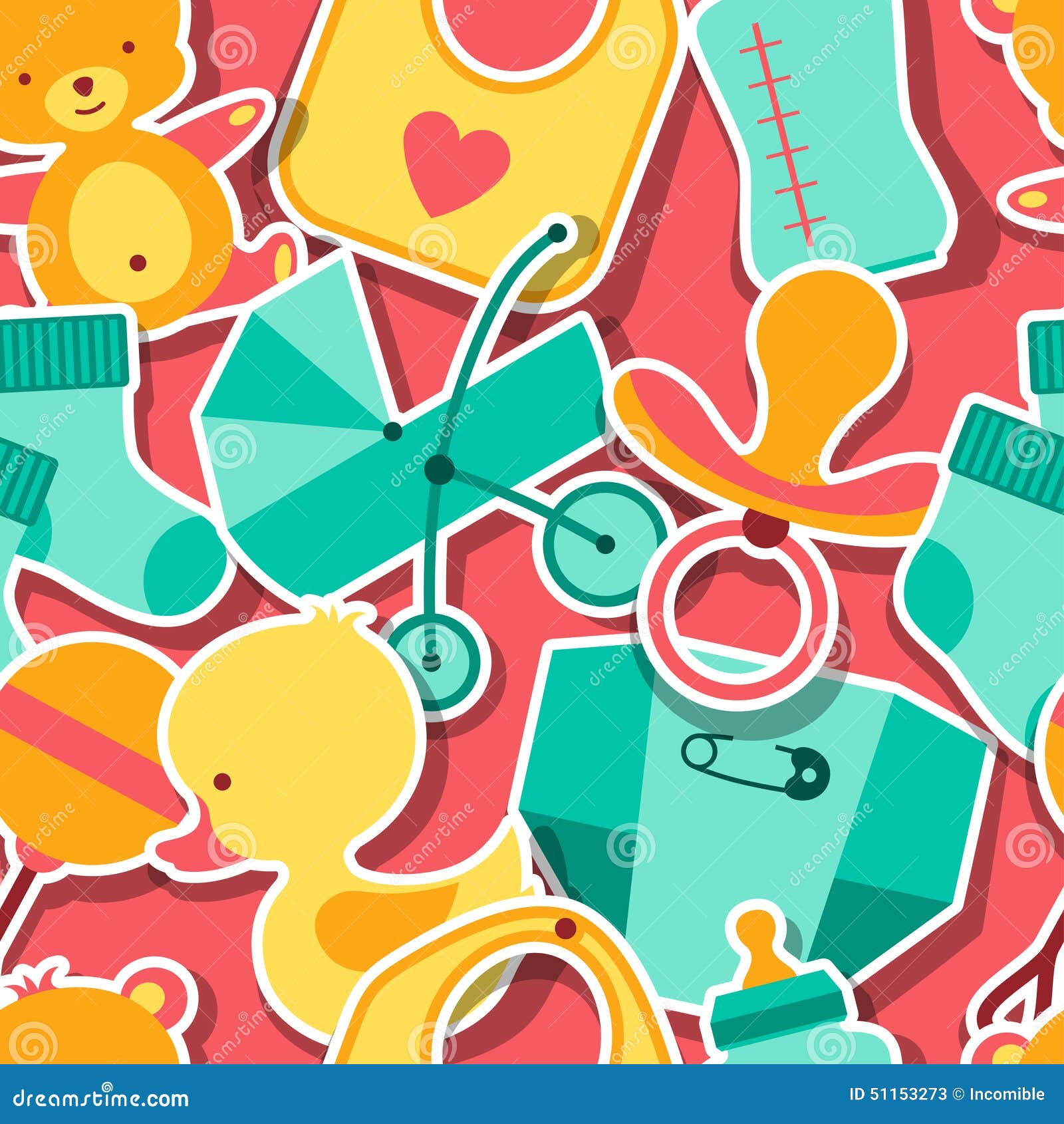 Seamless Pattern with Newborn Baby Stickers Stock Vector Illustration