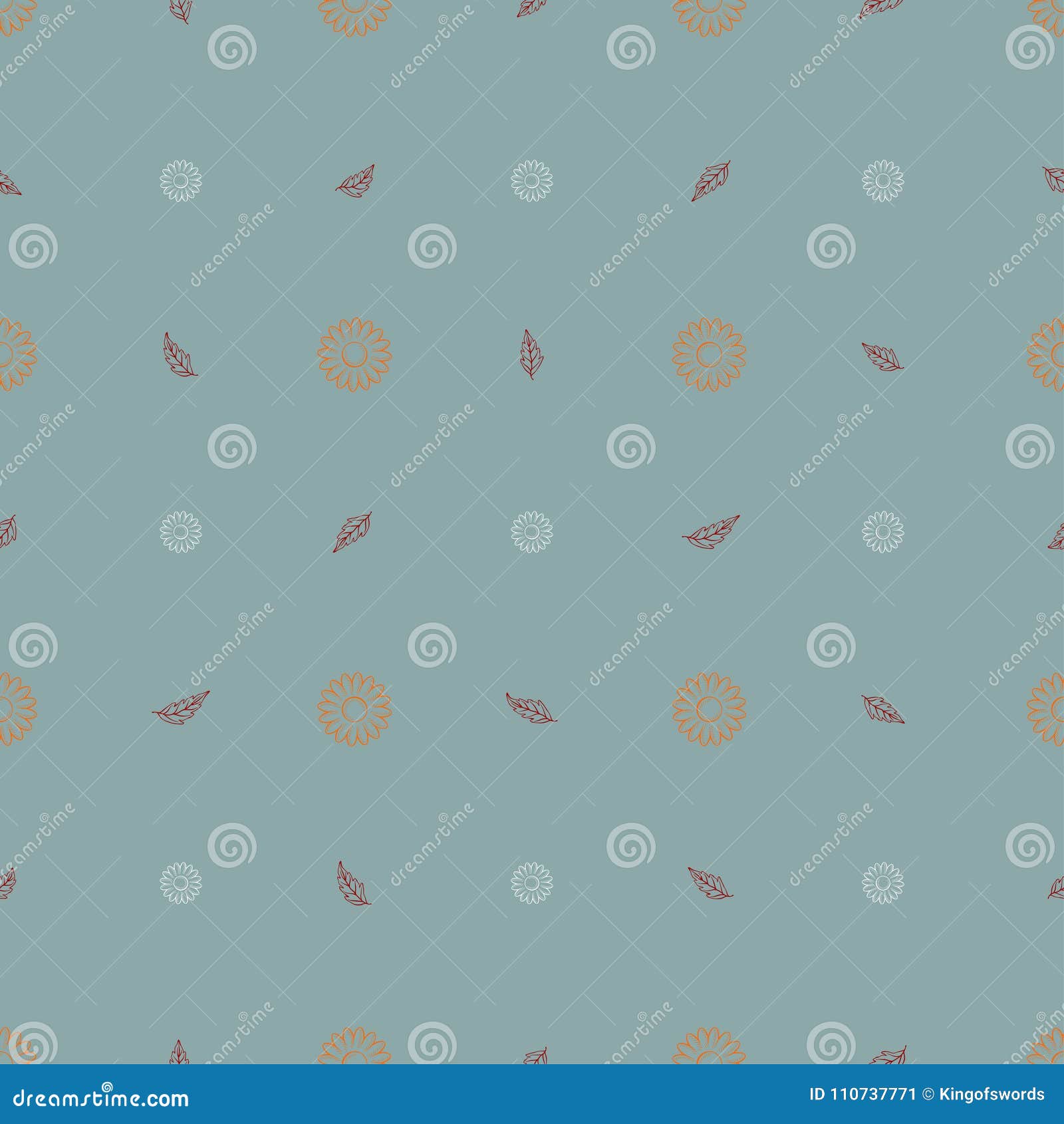seamless pattern of orange daisies and red leaves